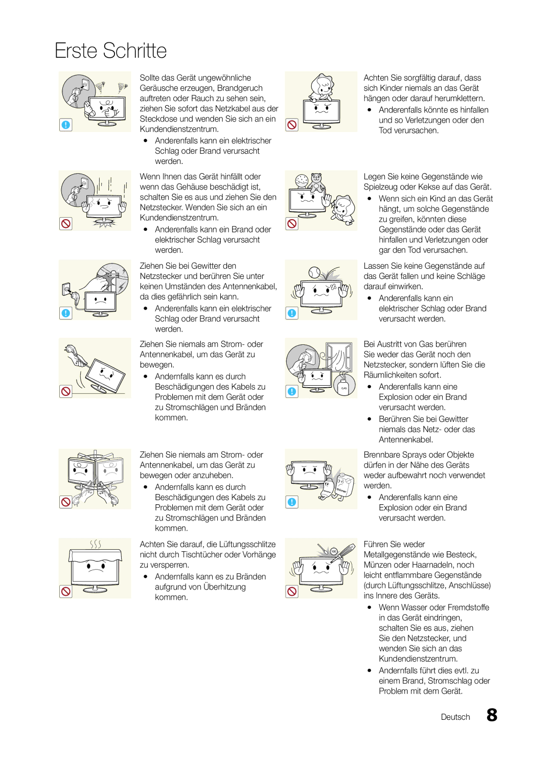 Samsung LT27B750EW/EN manual Sollte das Gerät ungewöhnliche, Geräusche erzeugen, Brandgeruch, Kundendienstzentrum, Bewegen 