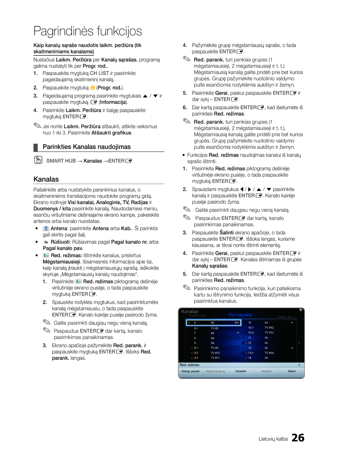 Samsung LT27A950EX/EN, LT27A950EXL/EN, LT27A750EX/EN, LT27B750EW/EN manual Parinkties Kanalas naudojimas 