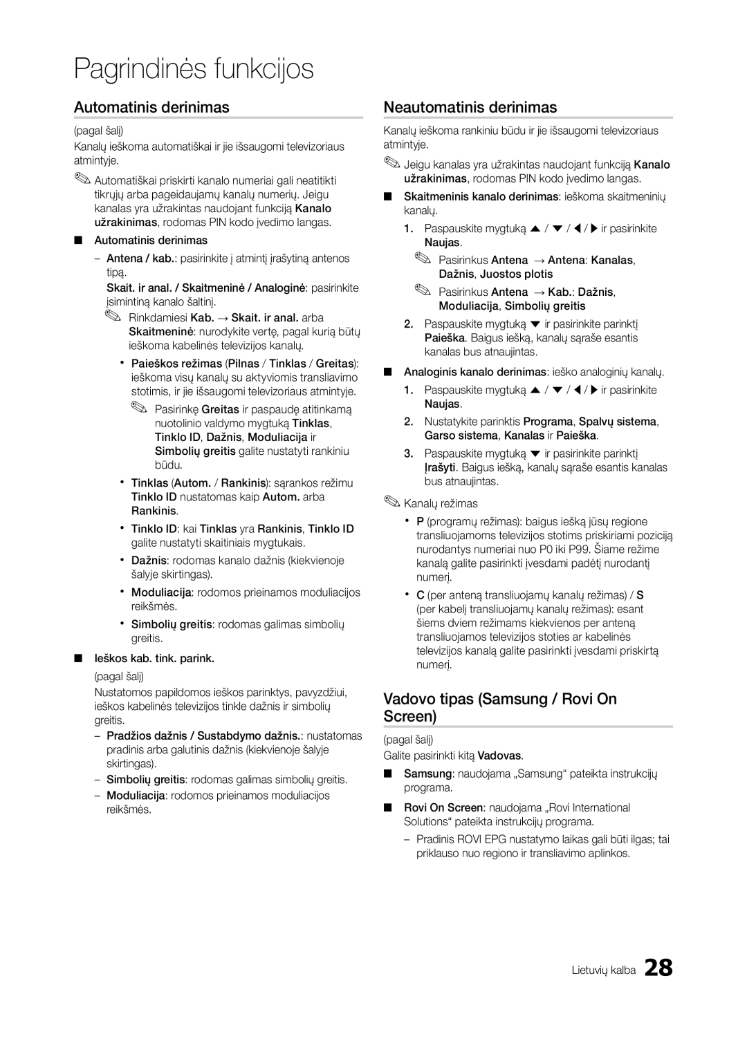 Samsung LT27A950EXL/EN manual Automatinis derinimas, Neautomatinis derinimas, Vadovo tipas Samsung / Rovi On Screen 