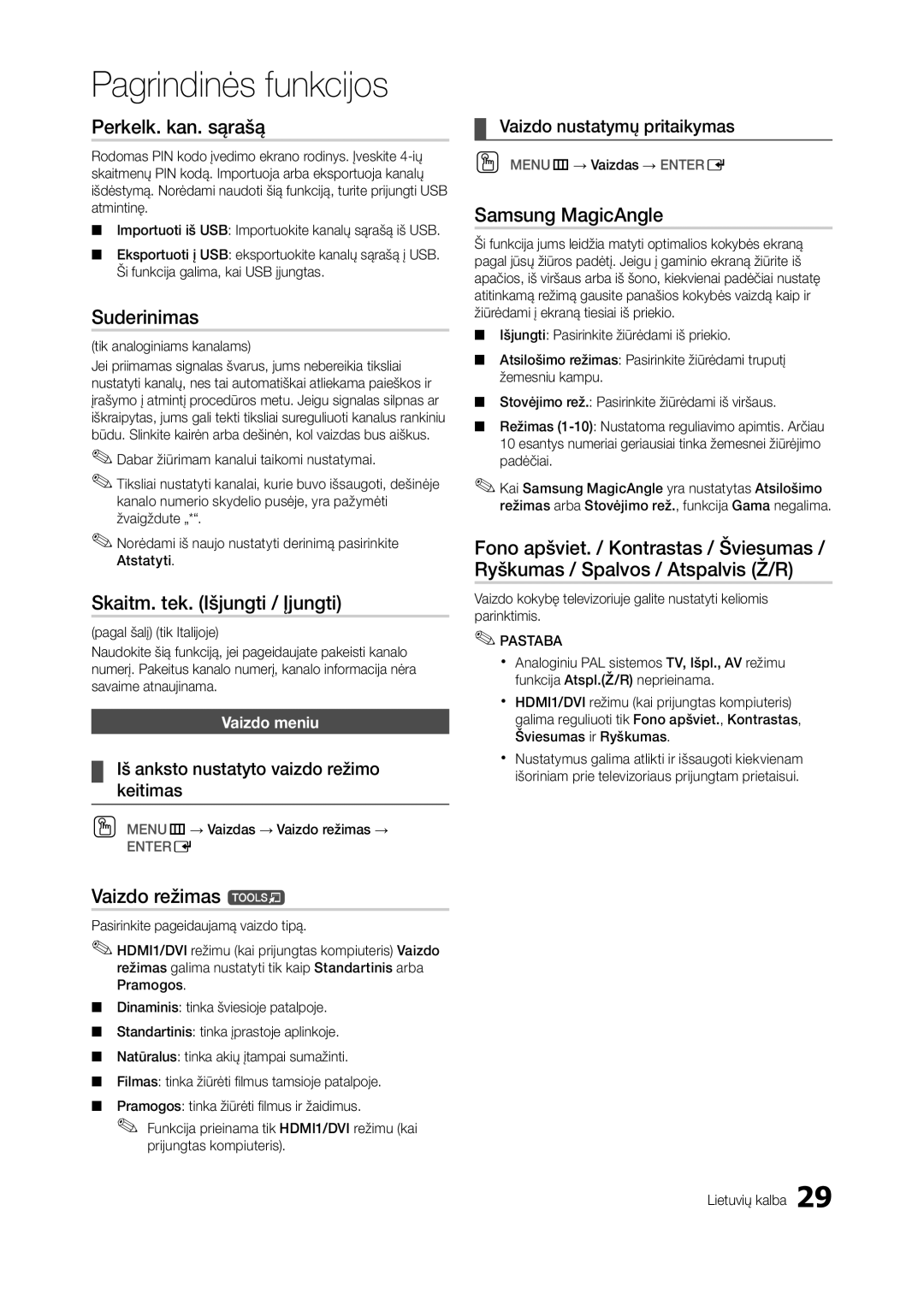 Samsung LT27A750EX/EN, LT27A950EXL/EN Perkelk. kan. sąrašą, Suderinimas, Skaitm. tek. Išjungti / Įjungti, Vaizdo režimas t 