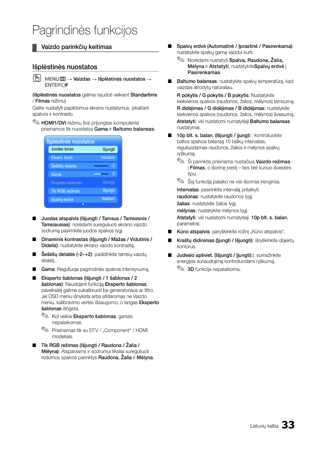 Samsung LT27A750EX/EN, LT27A950EXL/EN manual Vaizdo parinkčių keitimas, OO MENUm→ Vaizdas → Išplėstinės nuostatos → 