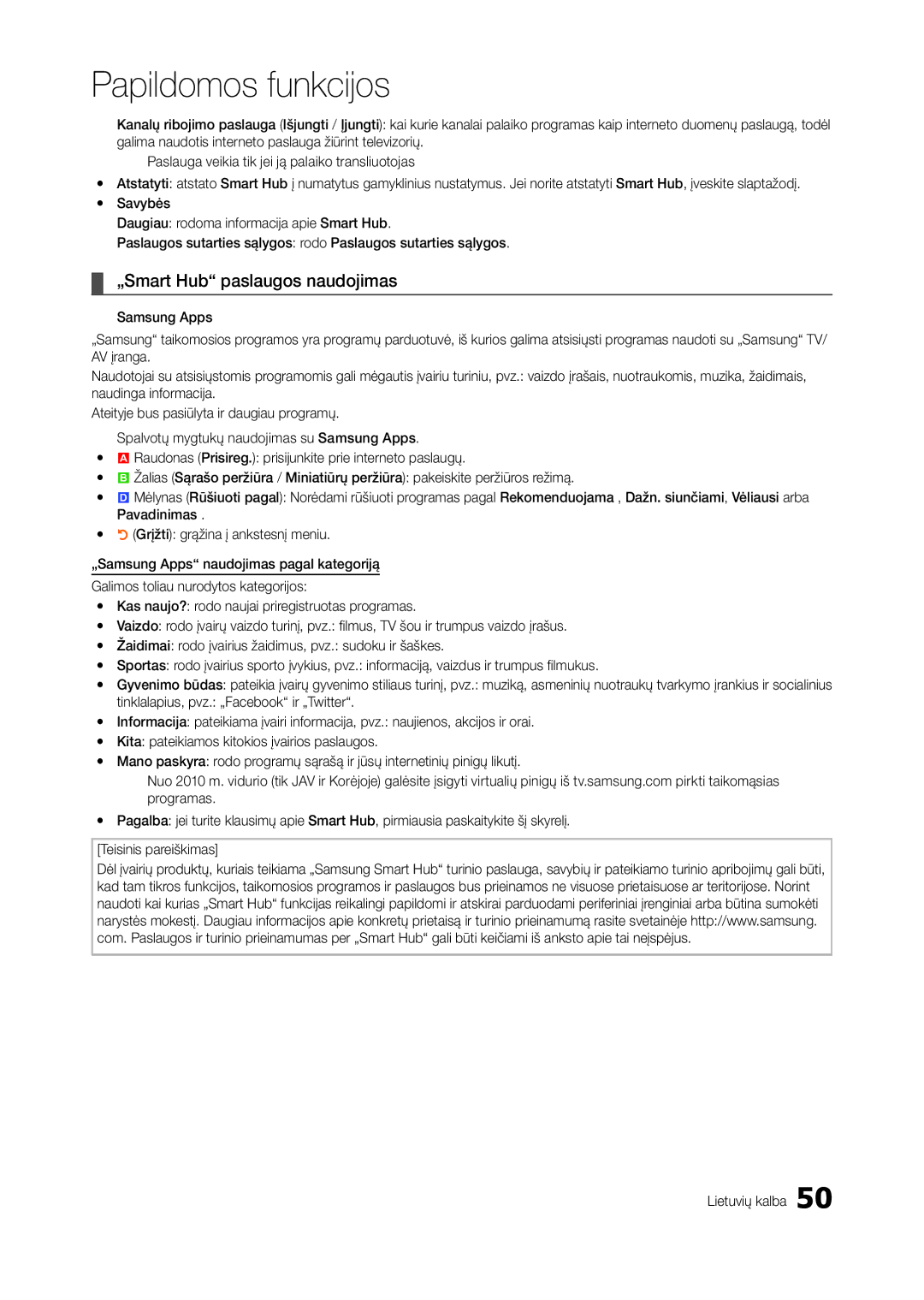 Samsung LT27A950EX/EN, LT27A950EXL/EN, LT27A750EX/EN, LT27B750EW/EN manual „Smart Hub paslaugos naudojimas 