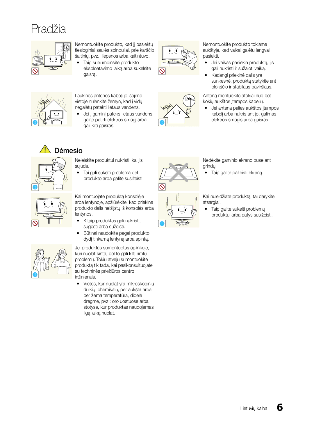 Samsung LT27A950EX/EN manual Neleiskite produktui nukristi, kai jis sujuda, Su techninės priežiūros centro Inžinieriais 