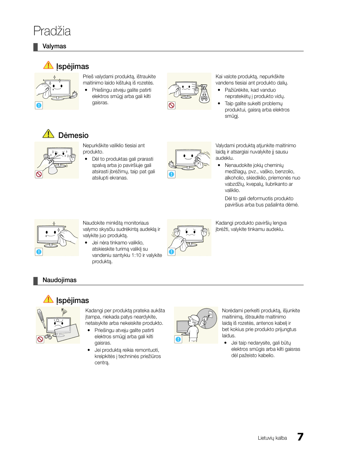 Samsung LT27B750EW/EN, LT27A950EXL/EN, LT27A750EX/EN, LT27A950EX/EN manual Valymas, Naudojimas 