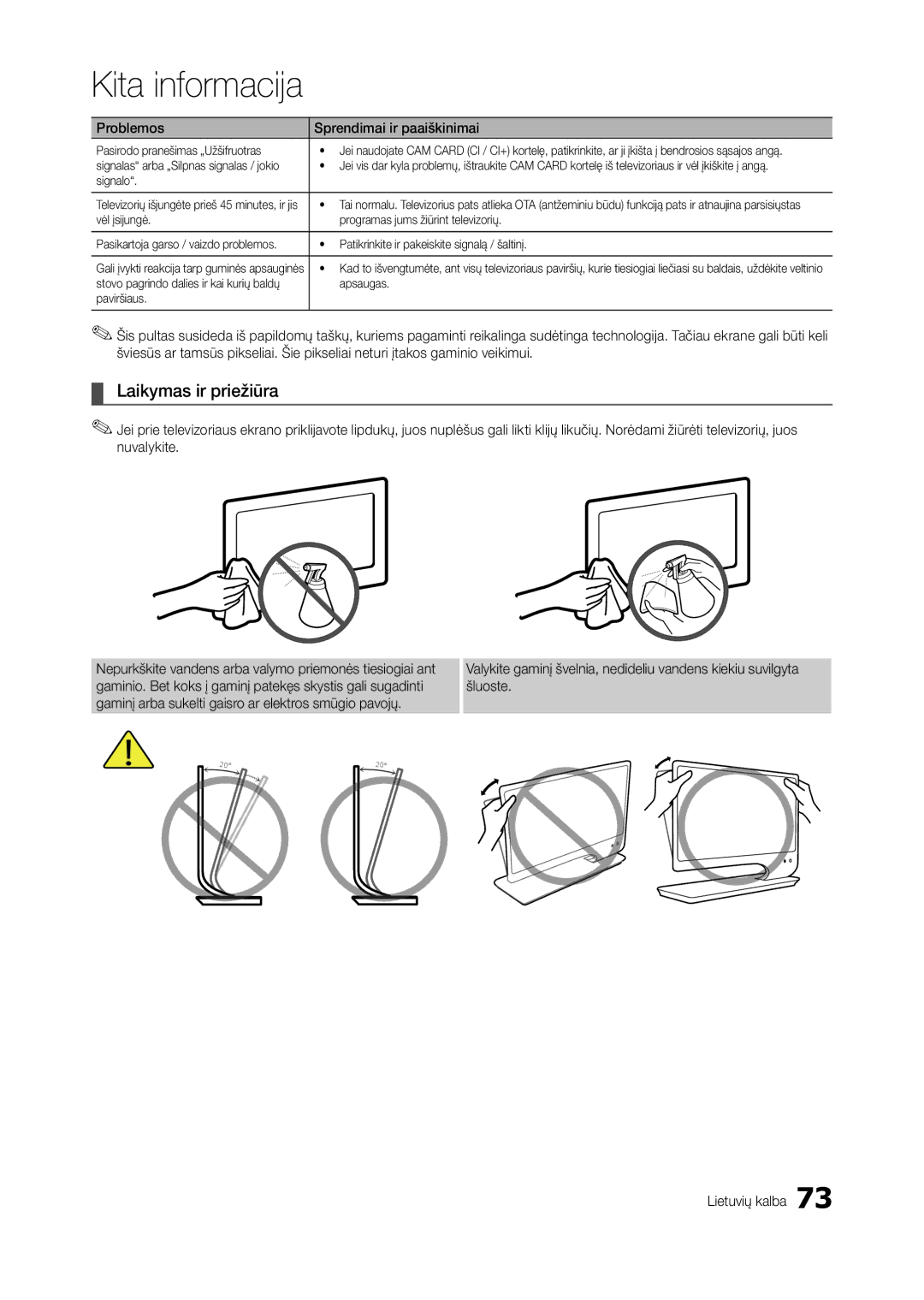 Samsung LT27A750EX/EN, LT27A950EXL/EN manual Laikymas ir priežiūra, Pasirodo pranešimas „Užšifruotras, Apsaugas, Paviršiaus 