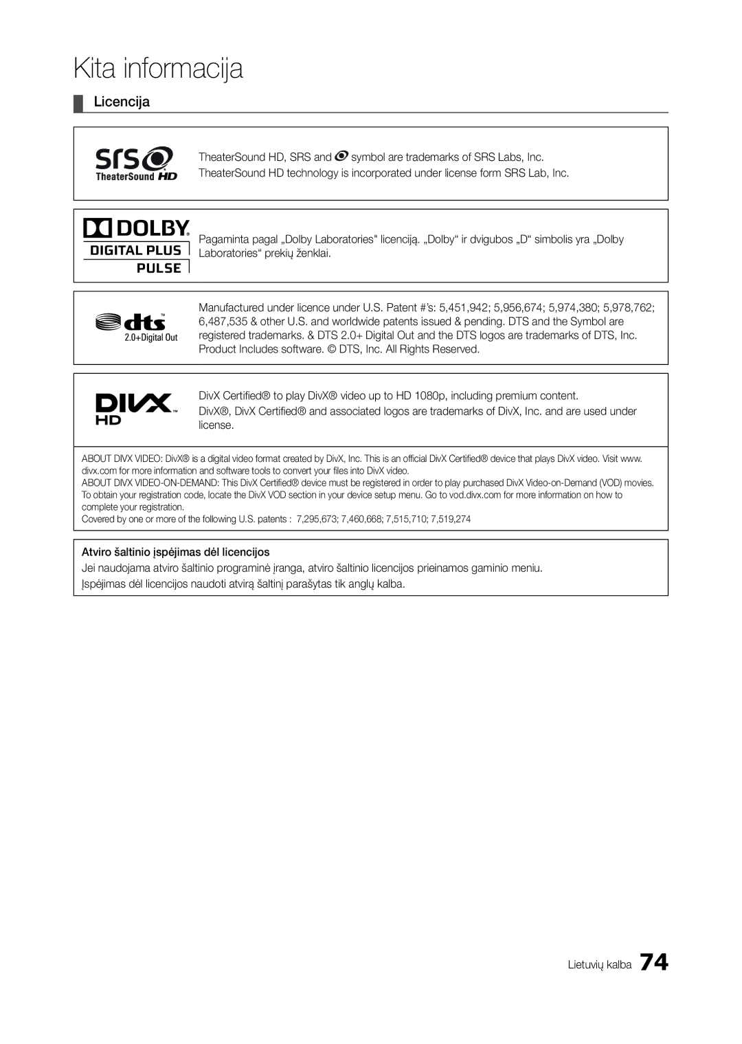 Samsung LT27A950EX/EN, LT27A950EXL/EN, LT27A750EX/EN, LT27B750EW/EN manual Licencija 