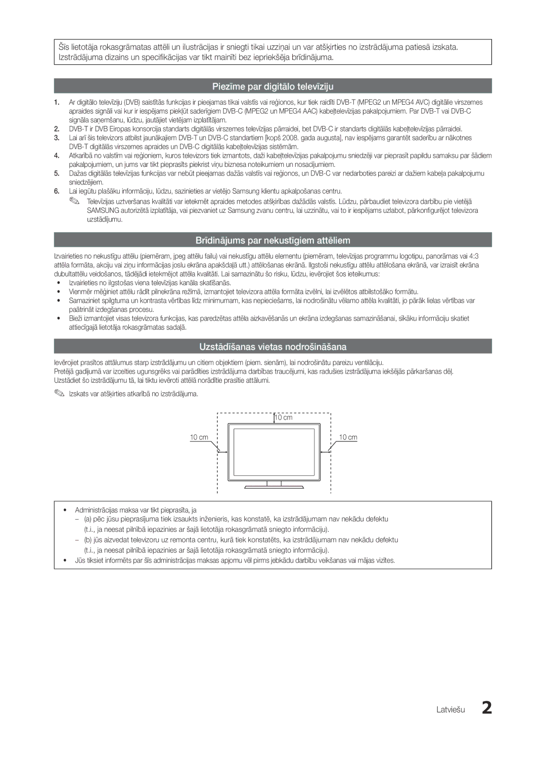 Samsung LT27A950EX/EN, LT27A950EXL/EN, LT27A750EX/EN, LT27B750EW/EN manual Uzstādīšanas vietas nodrošināšana, Latviešu 