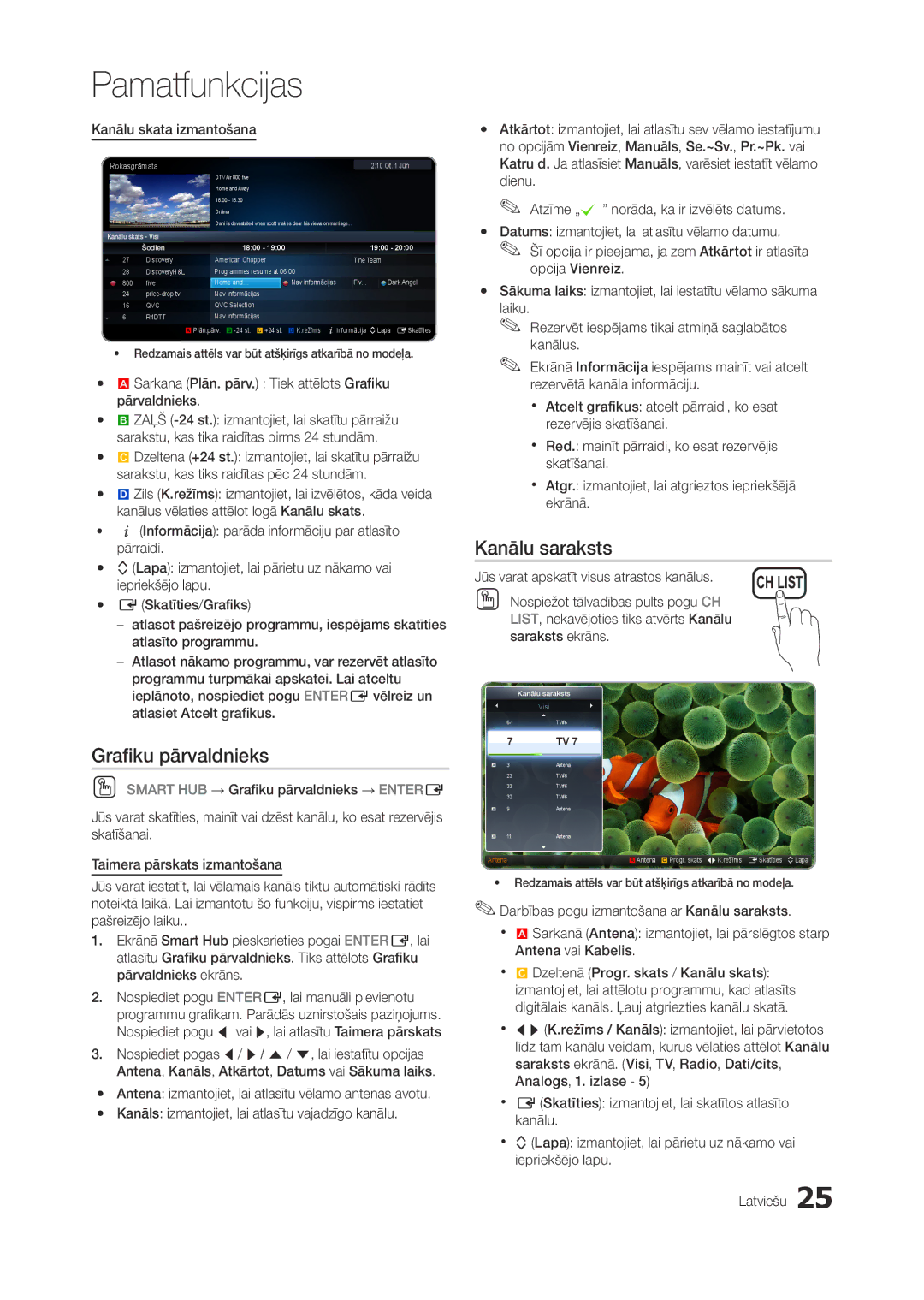 Samsung LT27A750EX/EN, LT27A950EXL/EN, LT27A950EX/EN, LT27B750EW/EN manual Grafiku pārvaldnieks, Kanālu skata izmantošana 