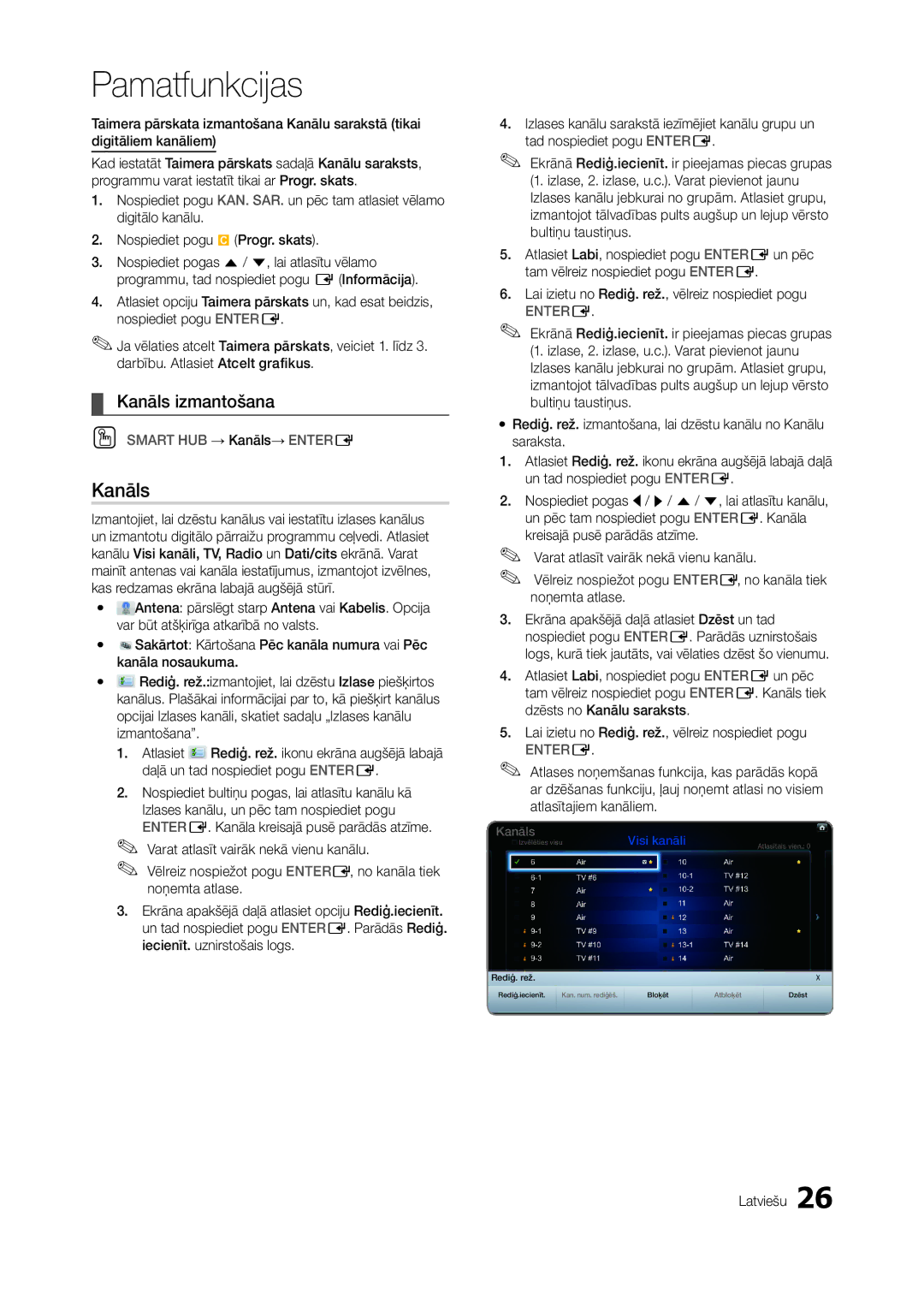 Samsung LT27A950EX/EN, LT27A950EXL/EN, LT27A750EX/EN, LT27B750EW/EN manual Kanāls izmantošana 