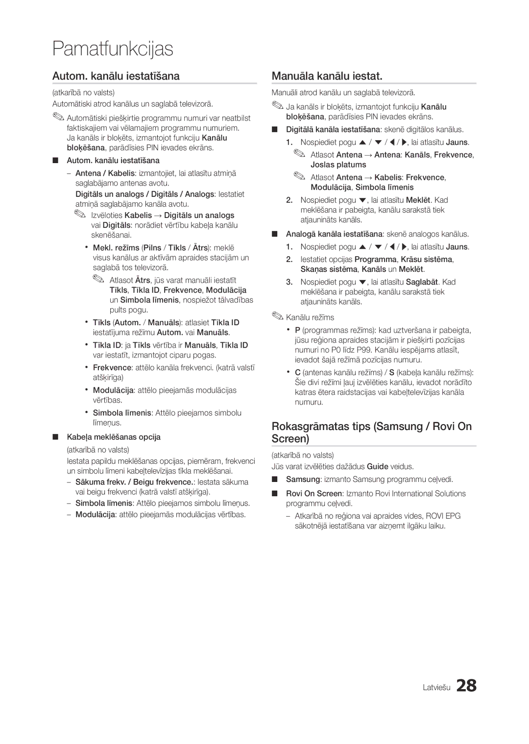 Samsung LT27A950EXL/EN manual Autom. kanālu iestatīšana, Manuāla kanālu iestat, Rokasgrāmatas tips Samsung / Rovi On Screen 