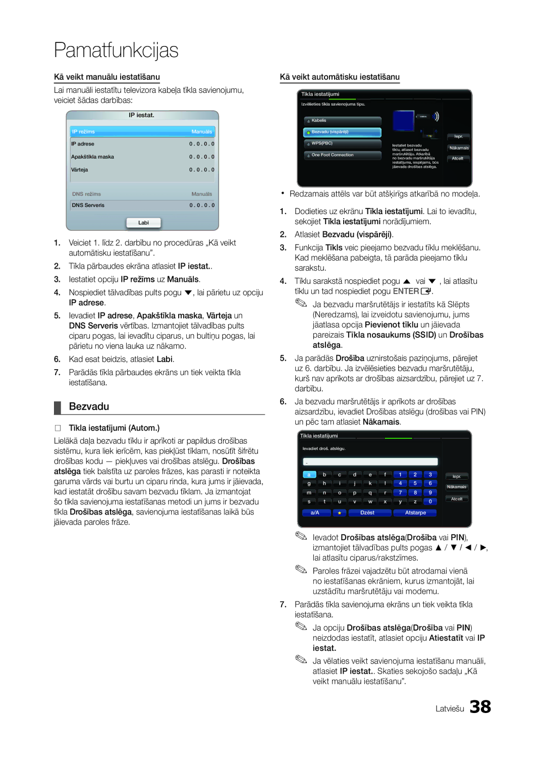 Samsung LT27A950EX/EN, LT27A950EXL/EN, LT27A750EX/EN, LT27B750EW/EN manual Bezvadu, Tīkla iestatījumi Autom 