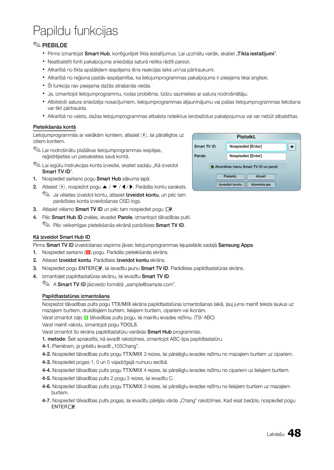 Samsung LT27A950EXL/EN, LT27A750EX/EN, LT27A950EX/EN, LT27B750EW/EN manual Kā izveidot Smart Hub ID Pieteikt 