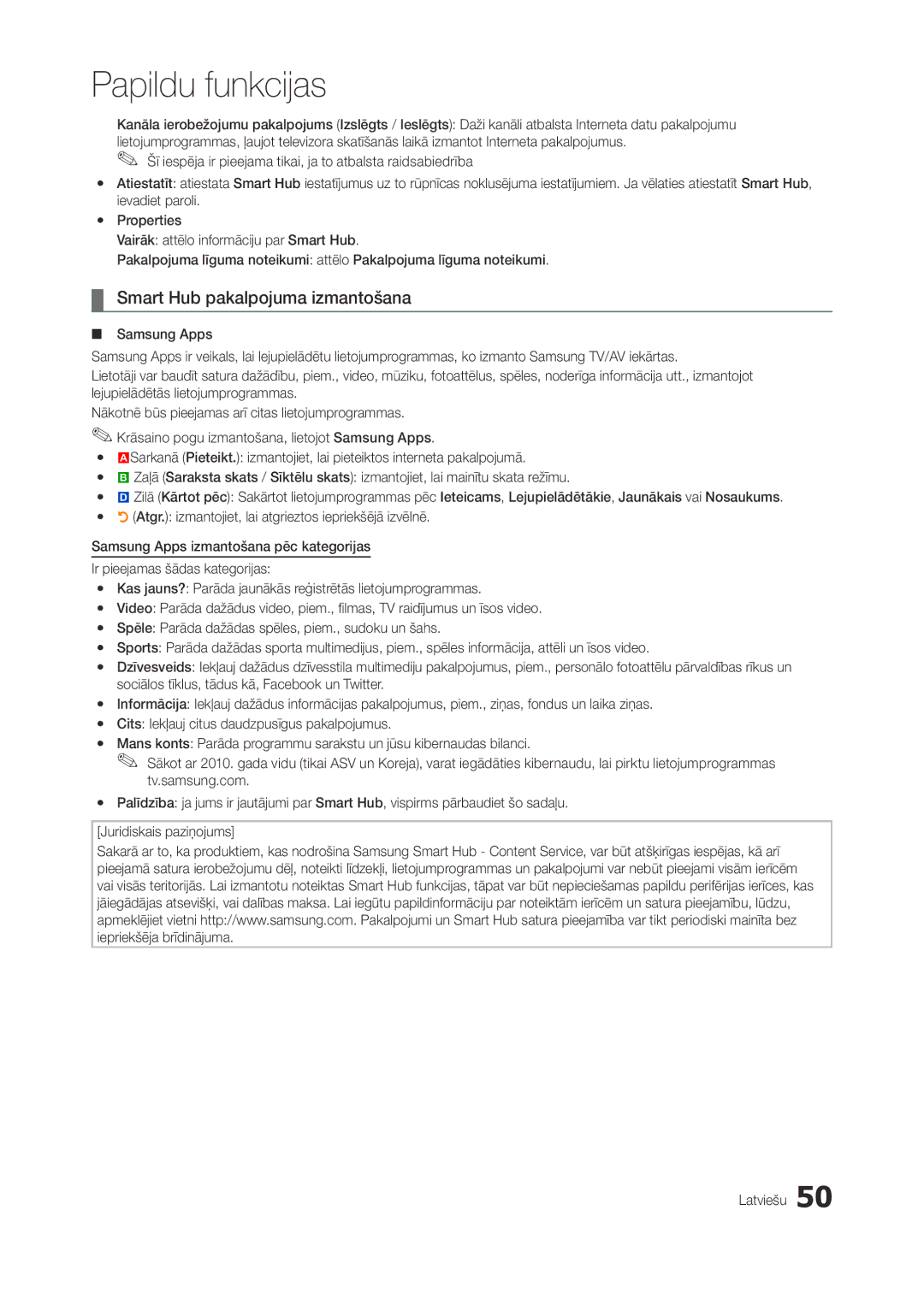 Samsung LT27A950EX/EN, LT27A950EXL/EN, LT27A750EX/EN, LT27B750EW/EN manual Smart Hub pakalpojuma izmantošana 