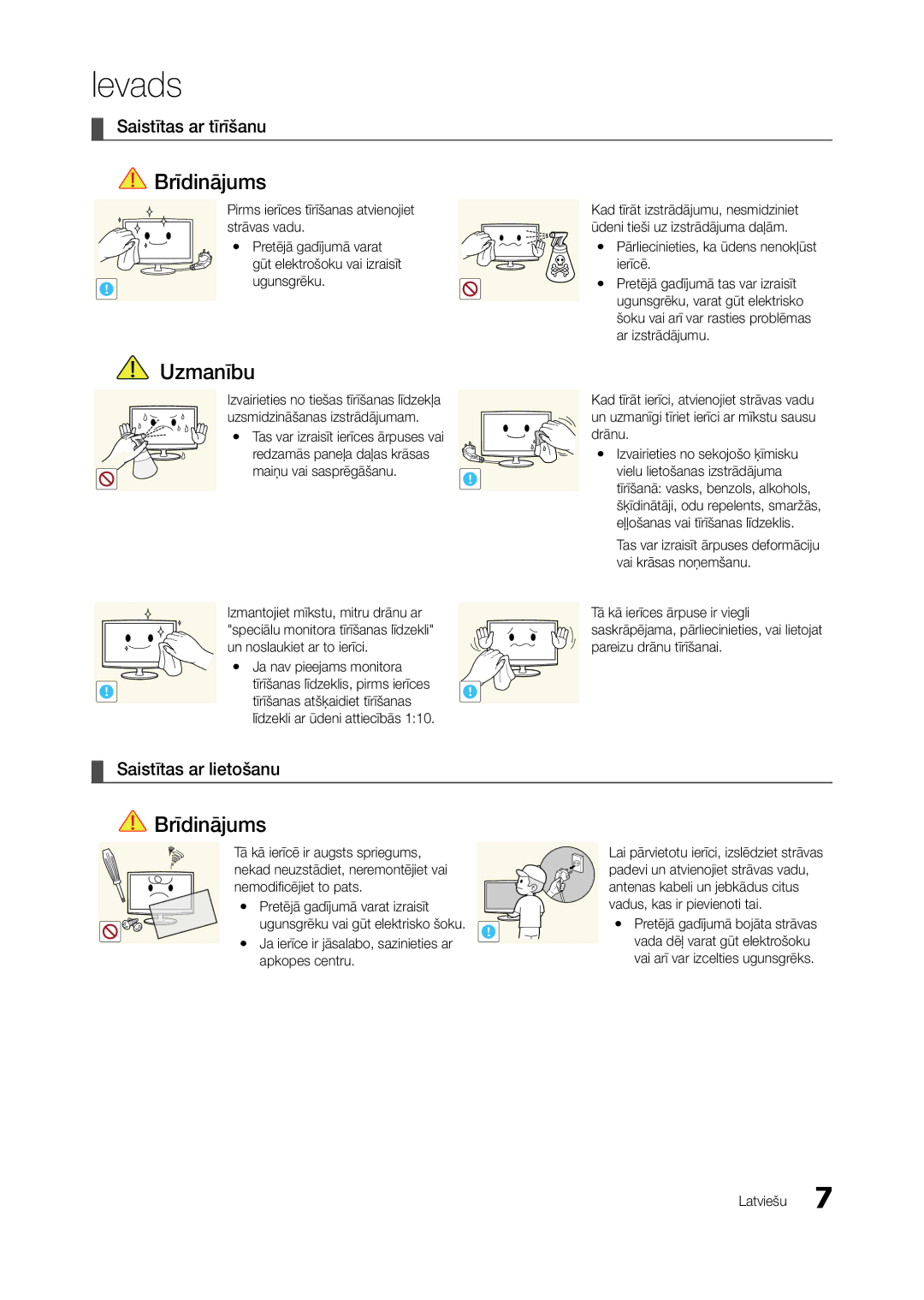 Samsung LT27B750EW/EN, LT27A950EXL/EN, LT27A750EX/EN, LT27A950EX/EN manual Saistītas ar tīrīšanu, Saistītas ar lietošanu 