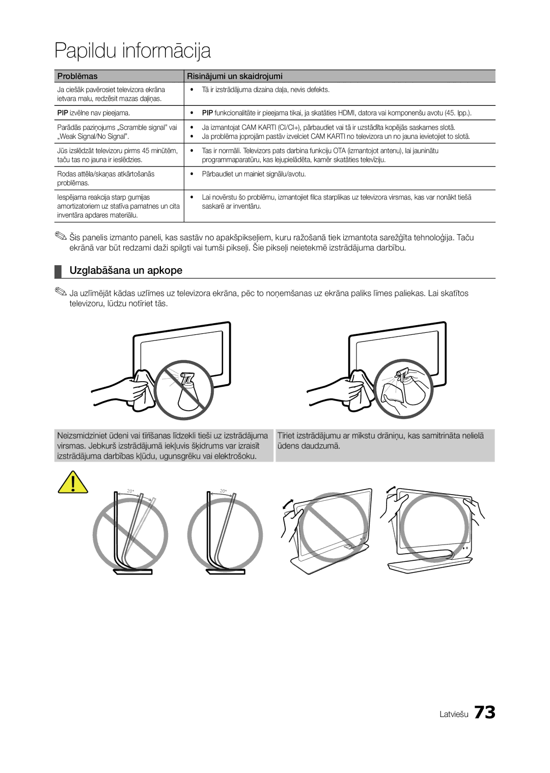 Samsung LT27A750EX/EN manual Uzglabāšana un apkope, Tā ir izstrādājuma dizaina daļa, nevis defekts, „Weak Signal/No Signal 