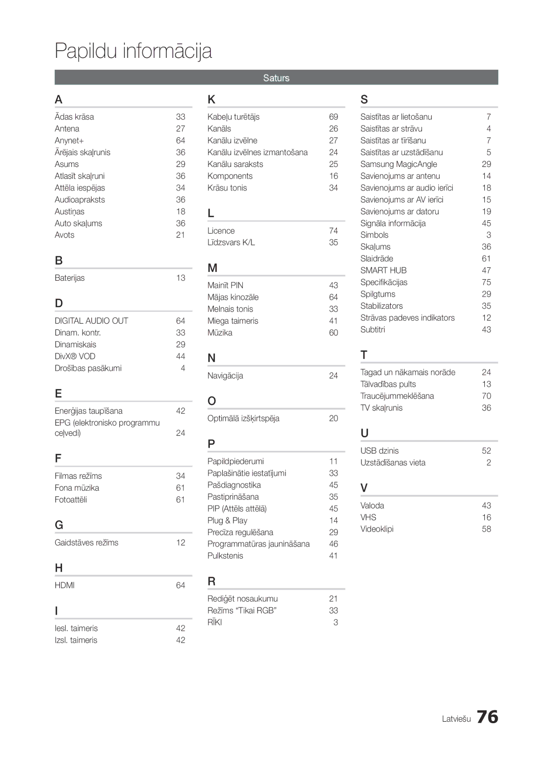 Samsung LT27A950EXL/EN, LT27A750EX/EN, LT27A950EX/EN, LT27B750EW/EN manual Videoklipi Latviešu, Kanālu izvēlnes izmantošana 