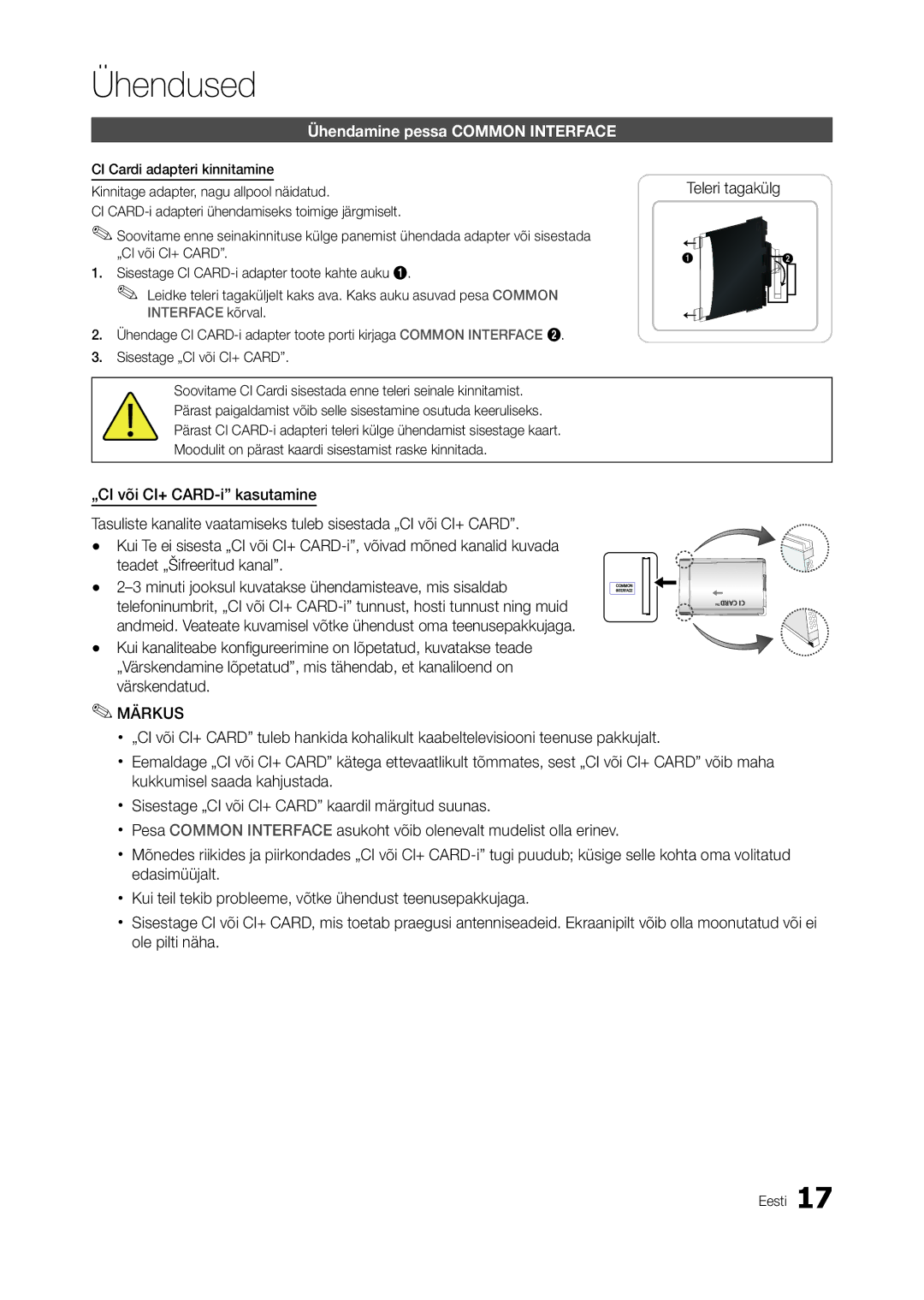 Samsung LT27A750EX/EN, LT27A950EXL/EN, LT27A950EX/EN, LT27B750EW/EN manual Ühendamine pessa Common Interface, Interface kõrval 