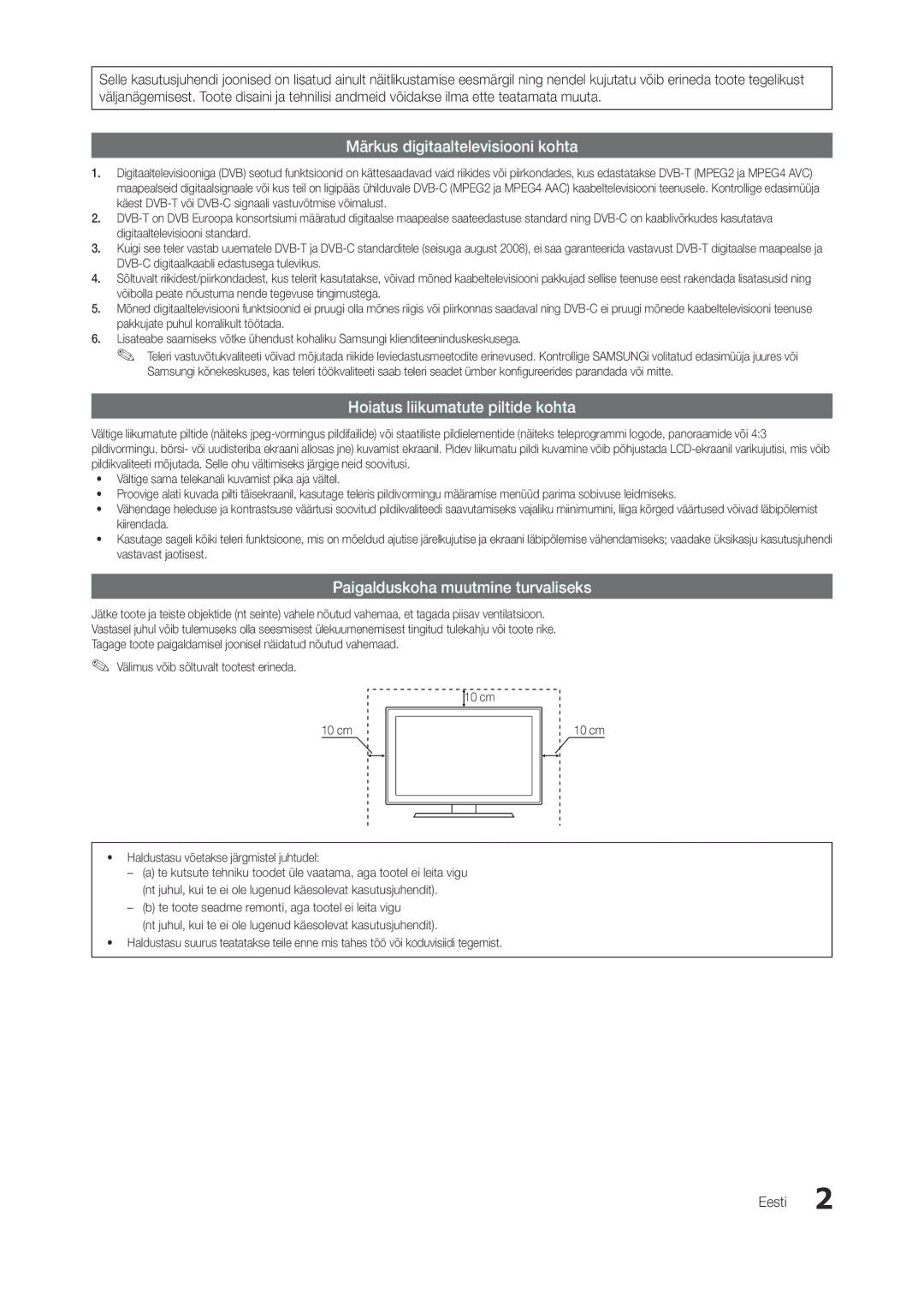 Samsung LT27A950EX/EN, LT27A950EXL/EN, LT27A750EX/EN, LT27B750EW/EN manual Eesti, Välimus võib sõltuvalt tootest erineda 10 cm 