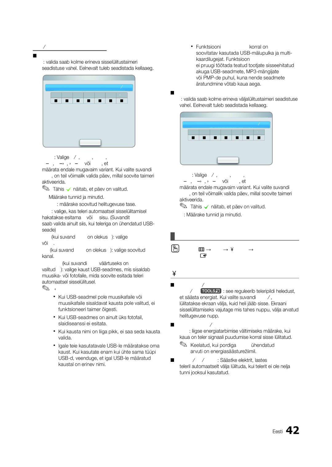 Samsung LT27A950EX/EN, LT27A950EXL/EN Eco-lahendus, Säästlikud lahendused, Sees/väljas taimeri seadistamine, Lülitustaimer 