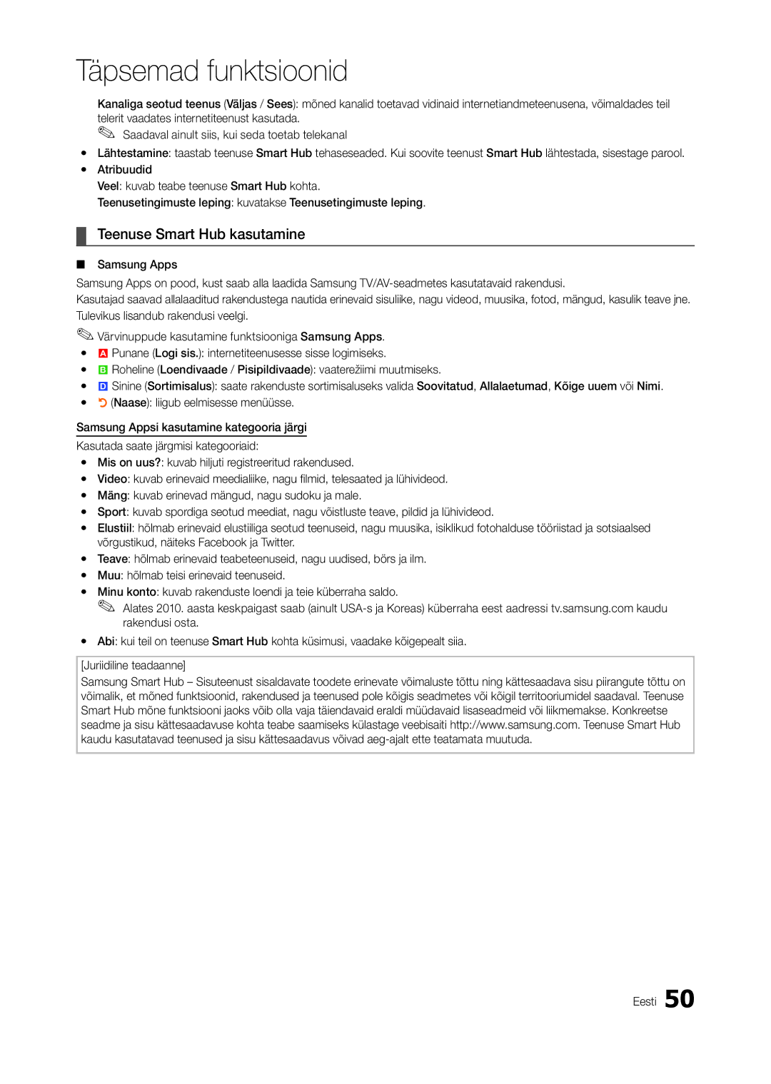 Samsung LT27A950EX/EN, LT27A950EXL/EN, LT27A750EX/EN, LT27B750EW/EN manual Teenuse Smart Hub kasutamine 