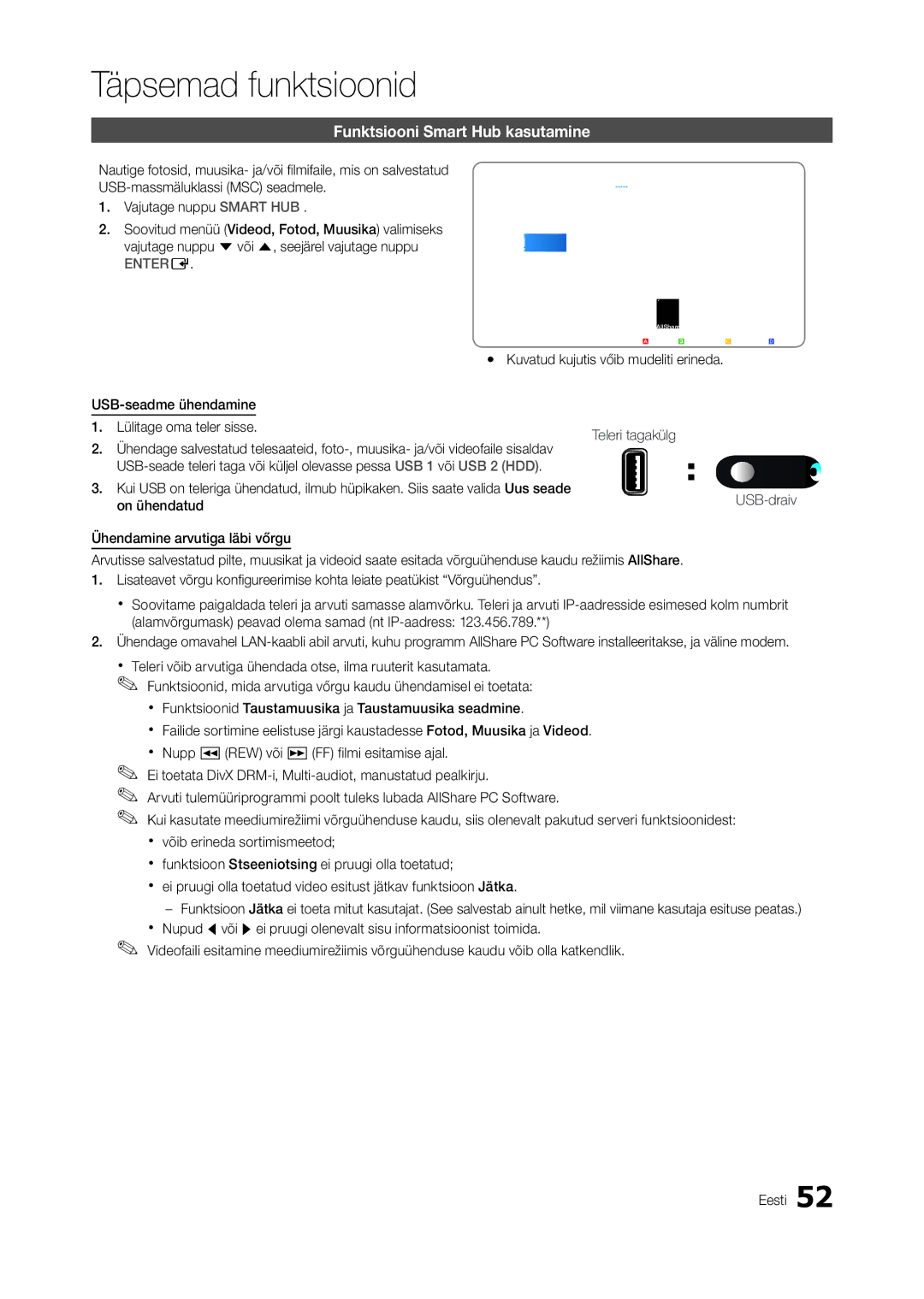 Samsung LT27A950EXL/EN Funktsiooni Smart Hub kasutamine, USB-seadme ühendamine Lülitage oma teler sisse, On ühendatud 