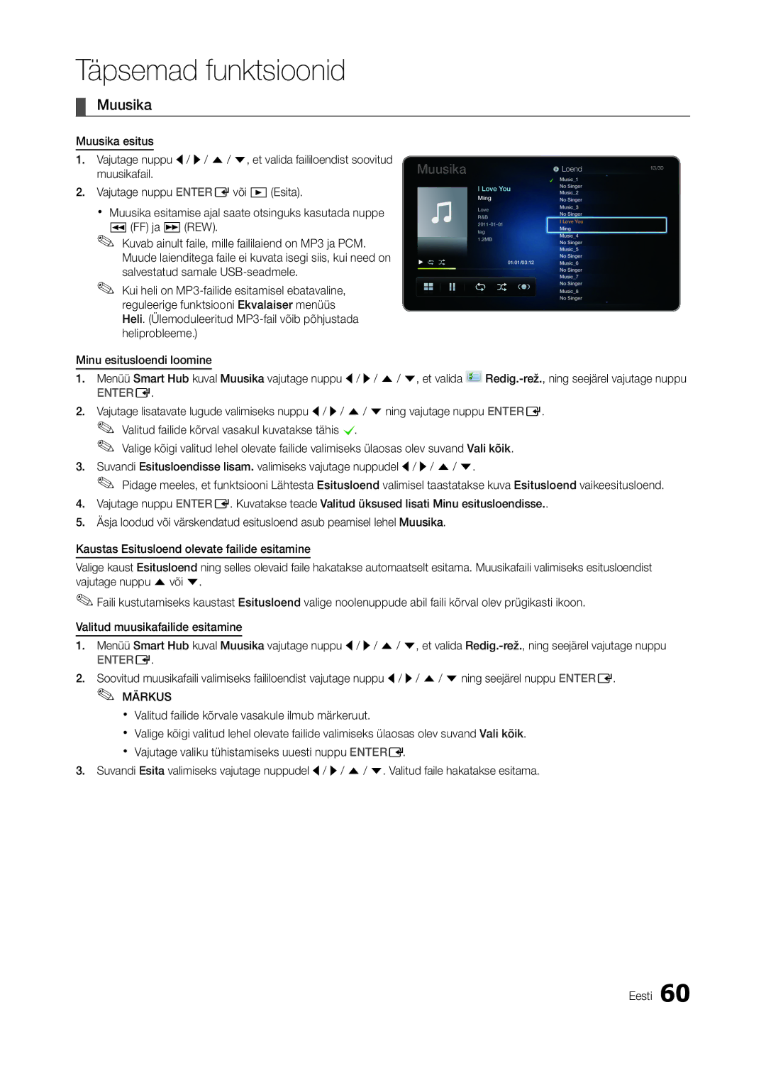 Samsung LT27A950EXL/EN Muusika, Kui heli on MP3-failide esitamisel ebatavaline, Reguleerige funktsiooni Ekvalaiser menüüs 