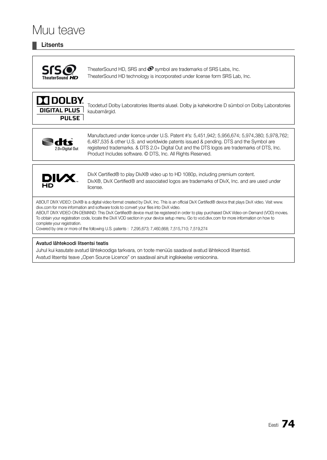 Samsung LT27A950EX/EN, LT27A950EXL/EN, LT27A750EX/EN, LT27B750EW/EN manual Litsents, Avatud lähtekoodi litsentsi teatis 