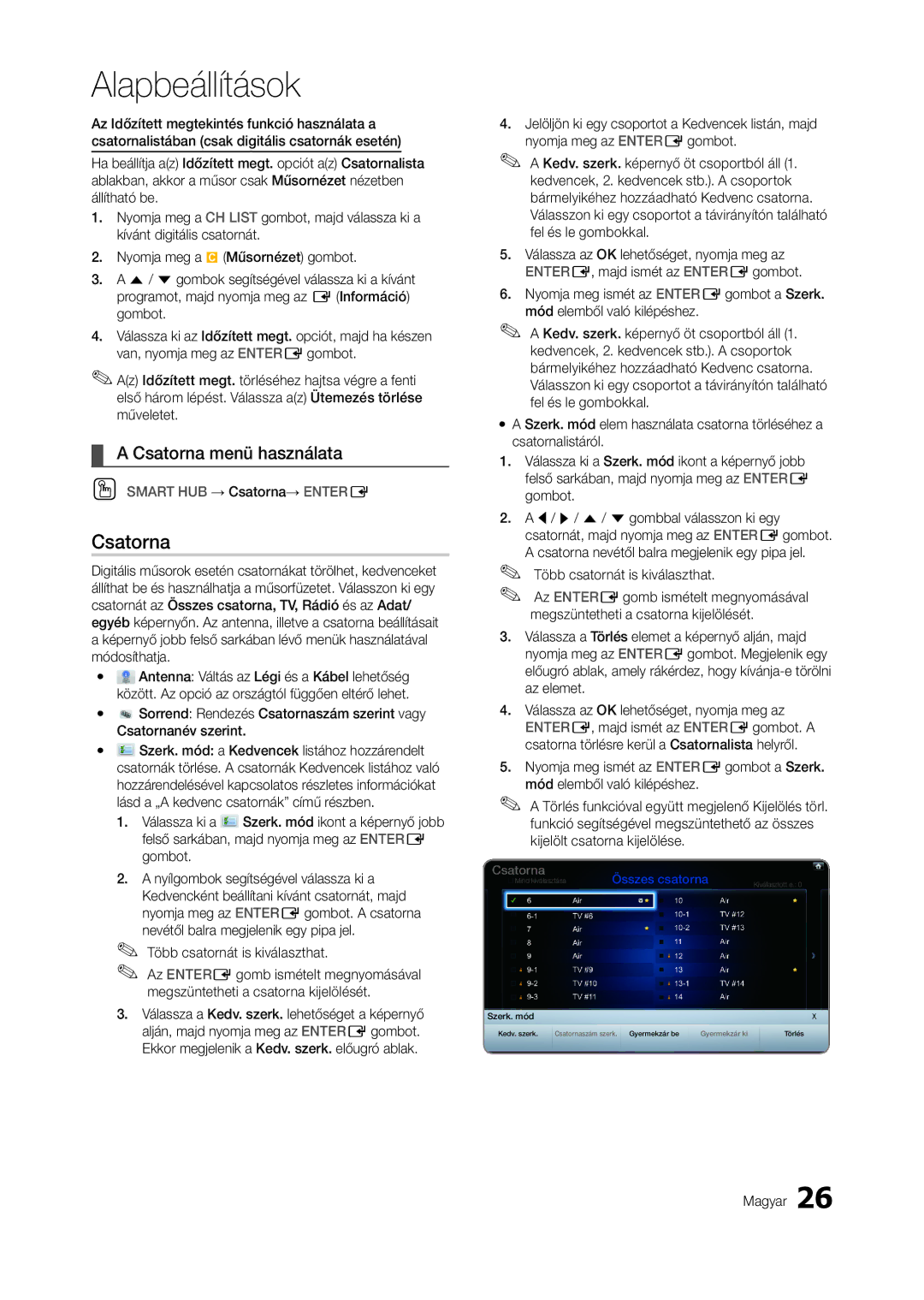 Samsung LT27B750EW/EN, LT27A950EXL/EN, LT27B750EWV/EN, LT27A750EX/EN, LT23A750EX/EN manual Csatorna menü használata 