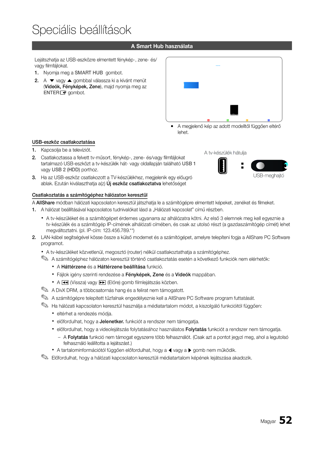 Samsung LT23A750EX/EN manual Smart Hub használata, Entere gombot, Yy a megjelenő kép az adott modelltől függően eltérő 