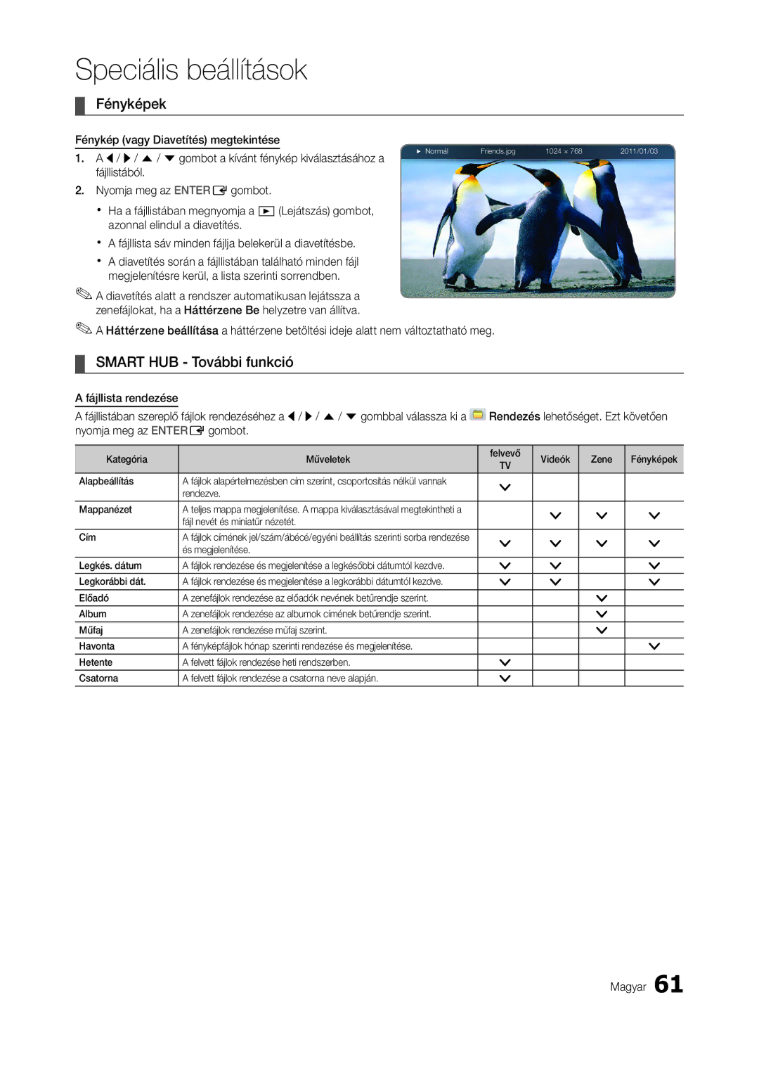 Samsung LT27B750EW/EN, LT27A950EXL/EN, LT27B750EWV/EN, LT27A750EX/EN, LT23A750EX/EN manual Fényképek, Smart HUB További funkció 