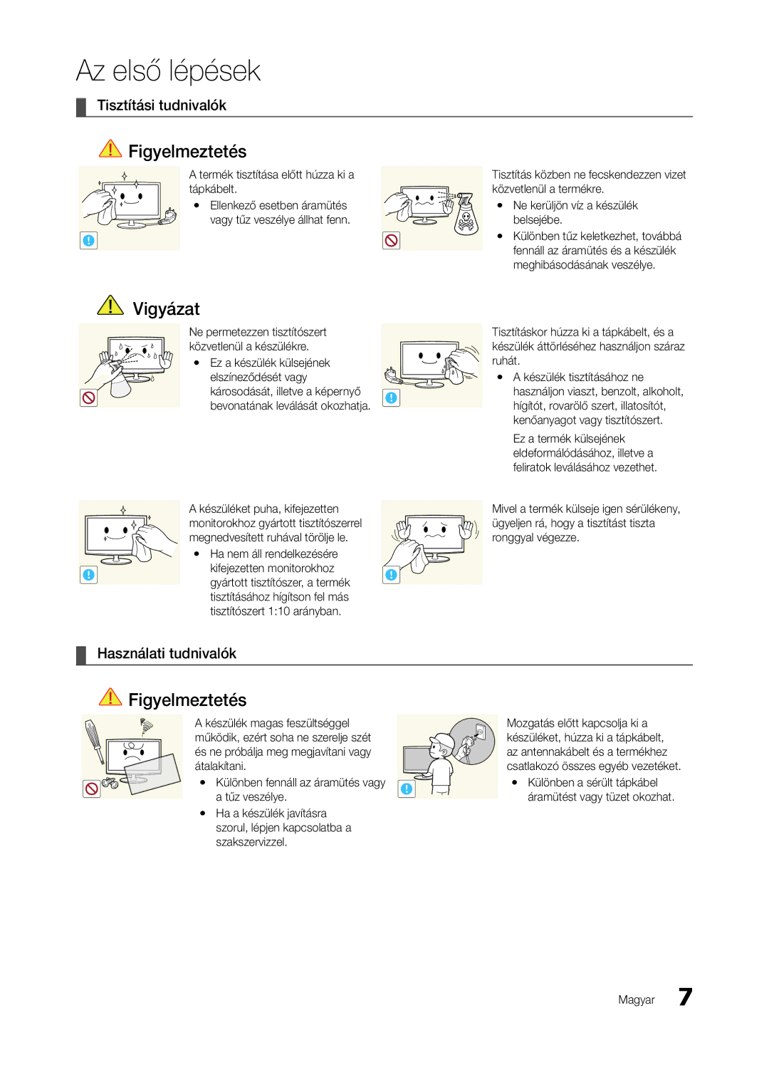 Samsung LT27A950EXL/EN manual Tisztítási tudnivalók, Használati tudnivalók, Termék tisztítása előtt húzza ki a tápkábelt 