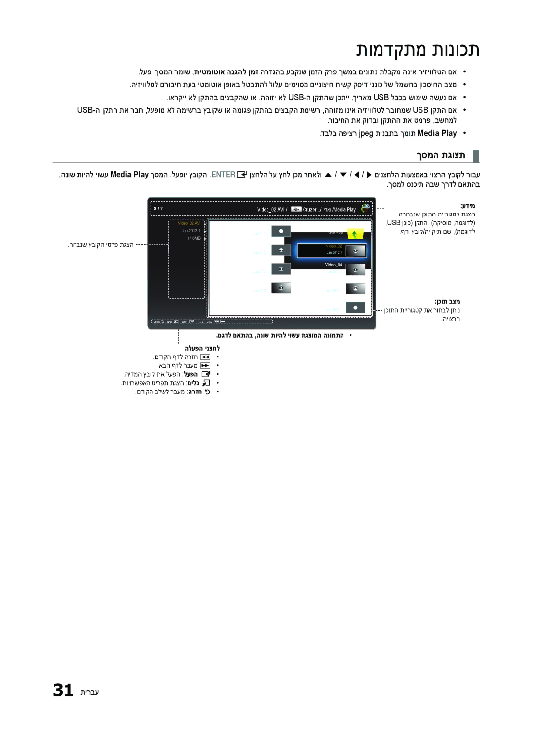 Samsung LT23B350MA/CH, LT27B300MA/CH manual תומדקתמ תונוכת, ךסמה תגוצת, 31 תירבע 