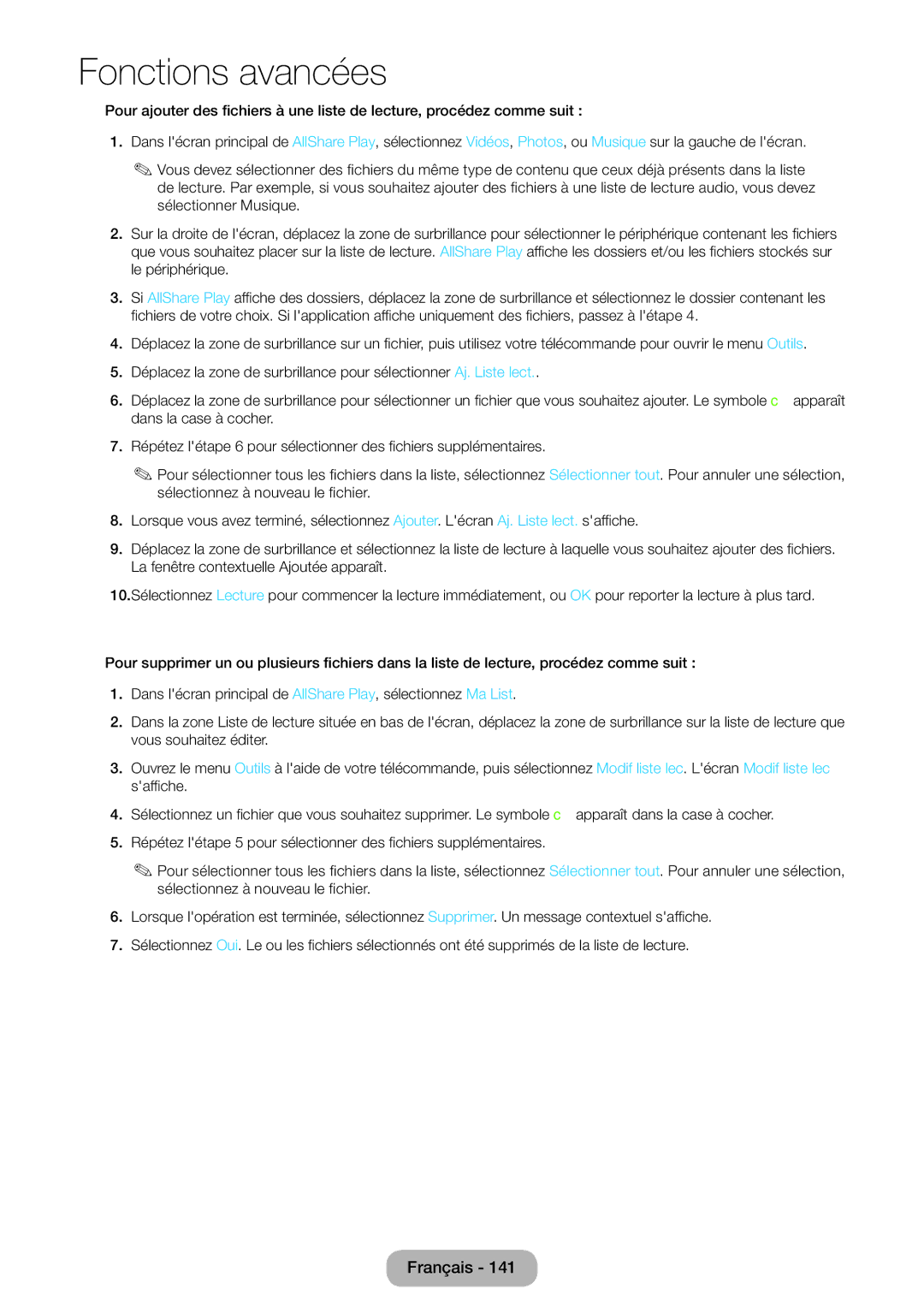 Samsung LT23B550EW/EN, LT27B550EW/EN manual Fonctions avancées 