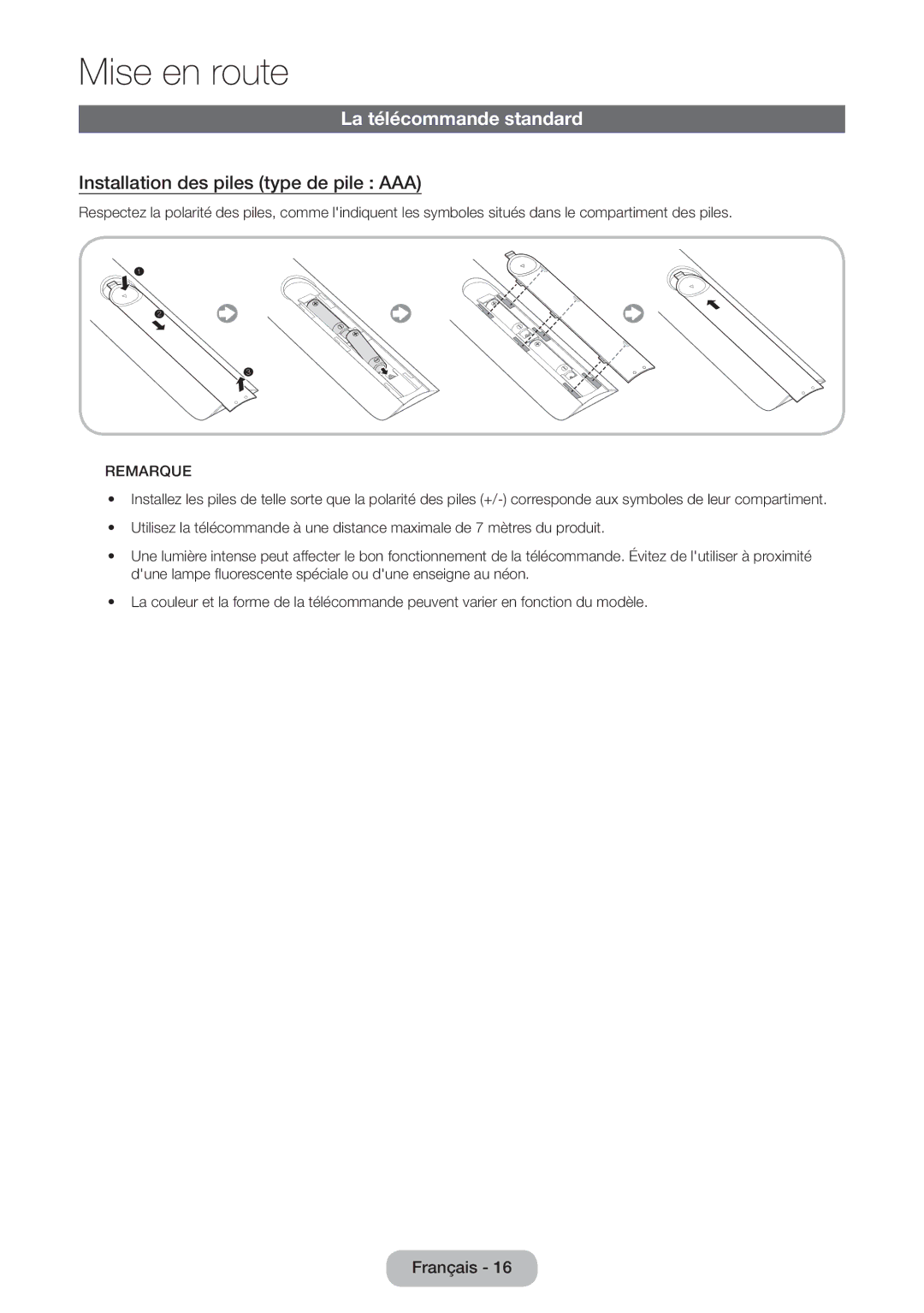 Samsung LT27B550EW/EN, LT23B550EW/EN manual La télécommande standard, Installation des piles type de pile AAA 