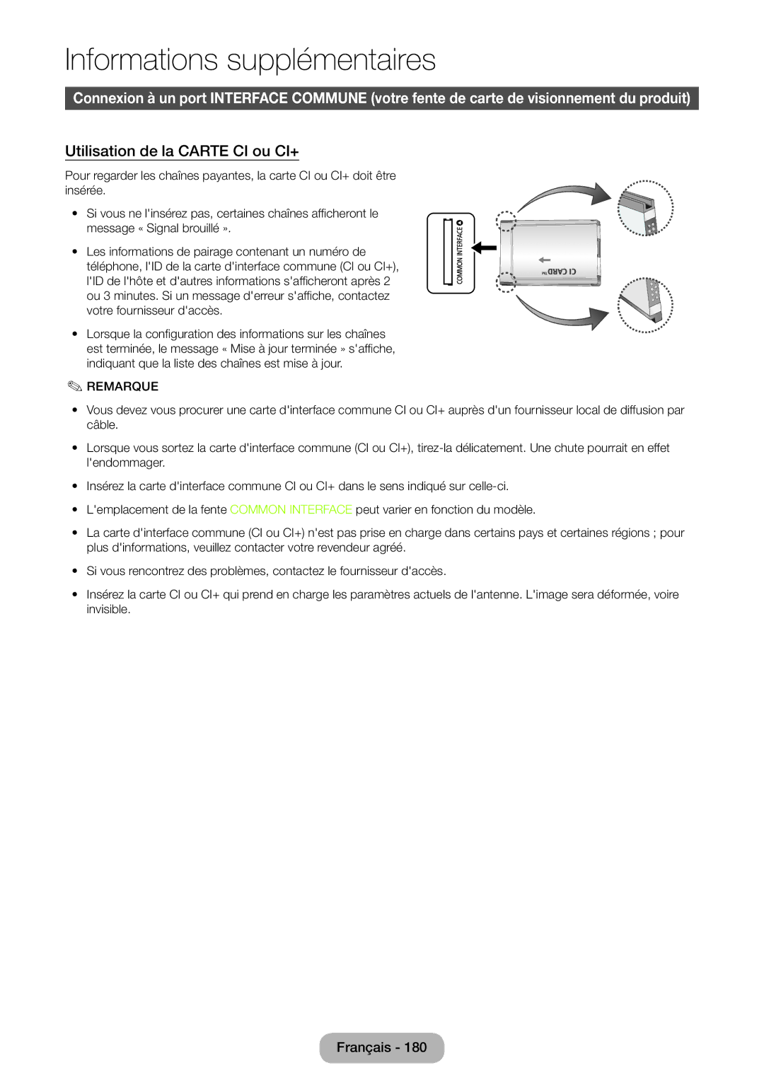 Samsung LT27B550EW/EN, LT23B550EW/EN manual Utilisation de la Carte CI ou CI+ 