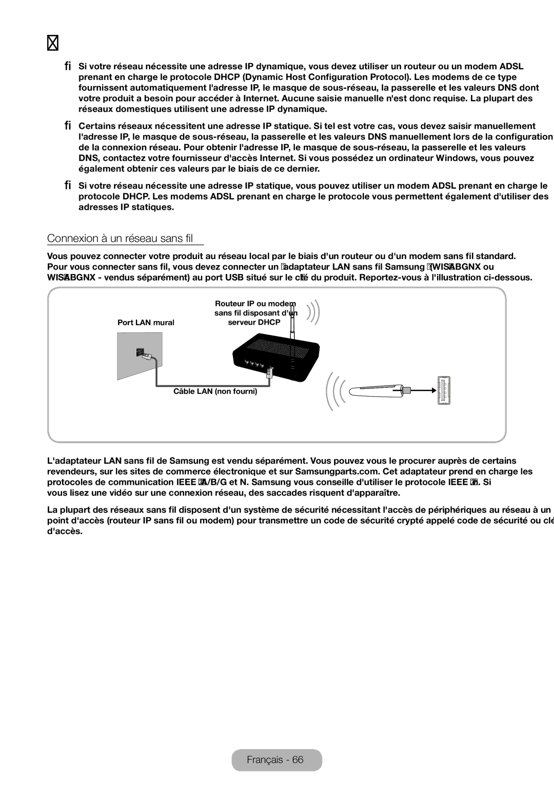 Samsung LT27B550EW/EN, LT23B550EW/EN manual Connexion à un réseau sans fil 