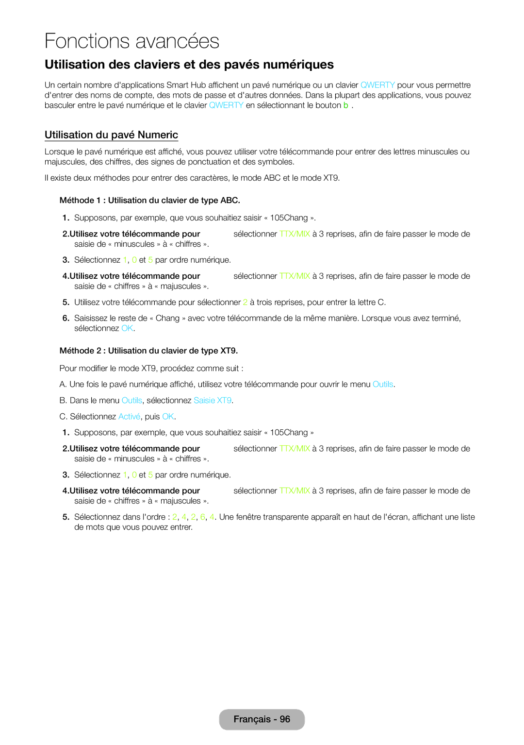 Samsung LT27B550EW/EN, LT23B550EW/EN manual Utilisation des claviers et des pavés numériques, Utilisation du pavé Numeric 