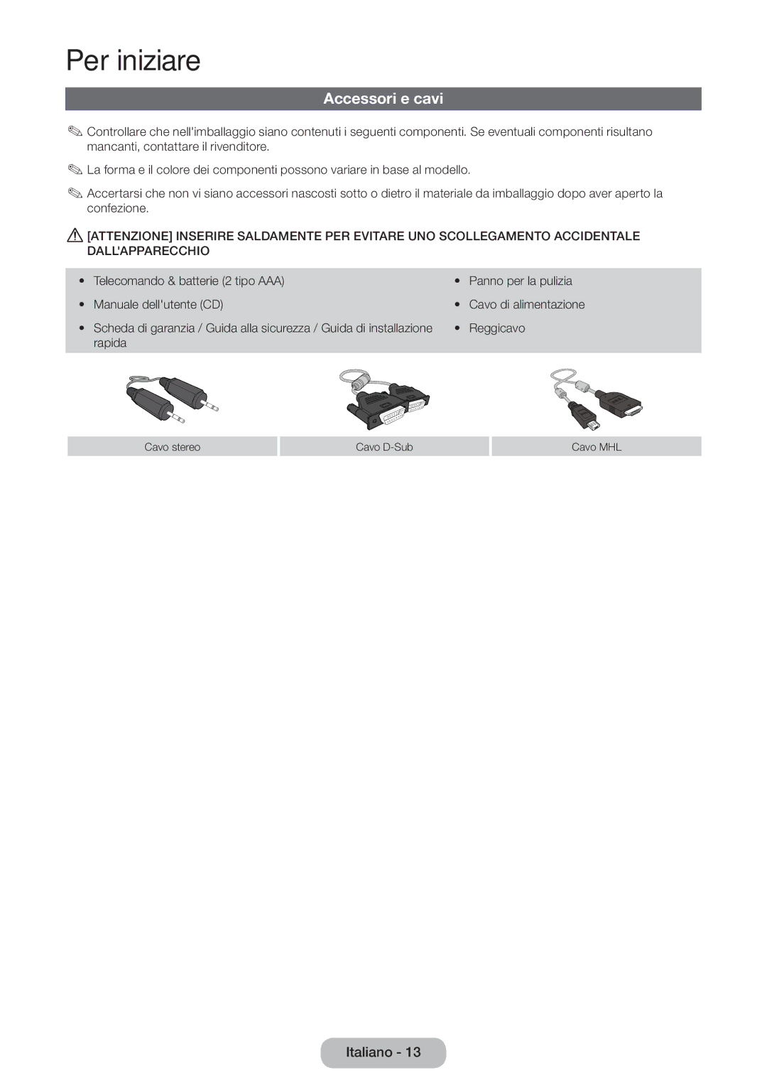 Samsung LT23B550EW/EN, LT27B550EW/EN manual Accessori e cavi 