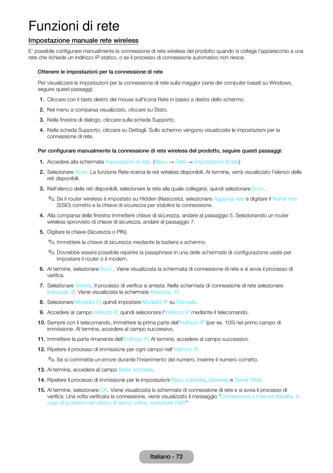 Samsung LT27B550EW/EN, LT23B550EW/EN Impostazione manuale rete wireless 