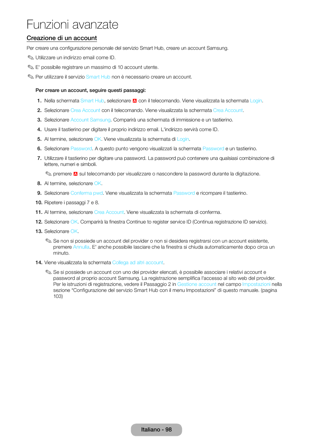 Samsung LT27B550EW/EN, LT23B550EW/EN manual Creazione di un account 