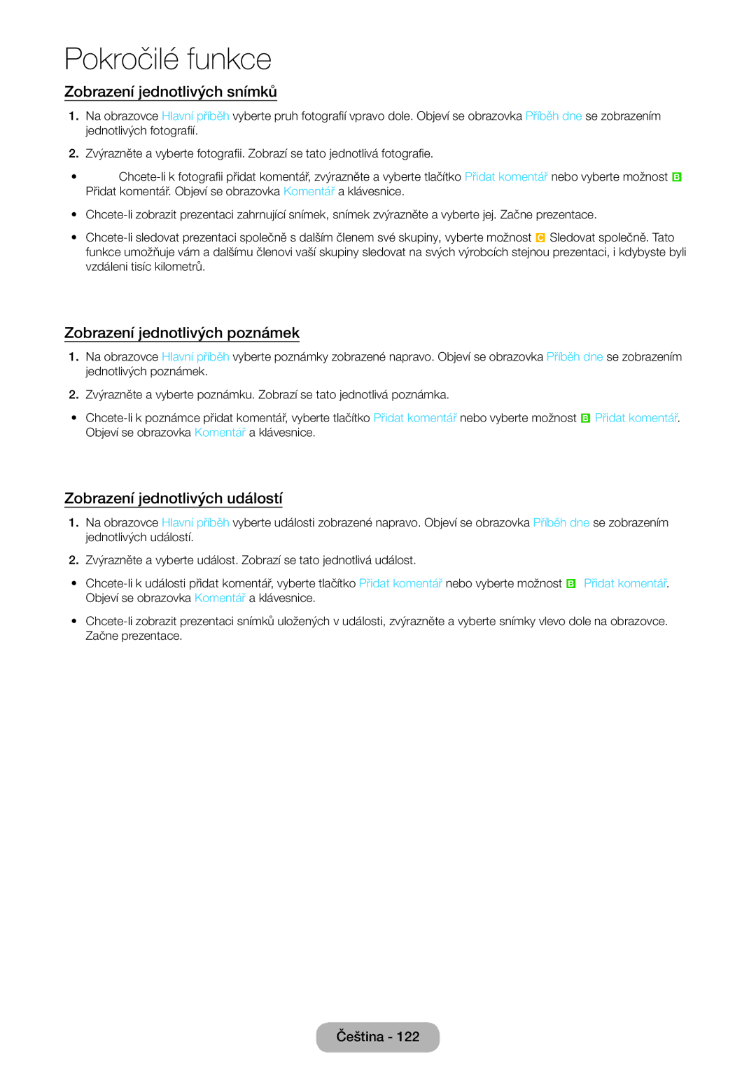 Samsung LT27B550EW/EN Zobrazení jednotlivých snímků, Zobrazení jednotlivých poznámek, Zobrazení jednotlivých událostí 