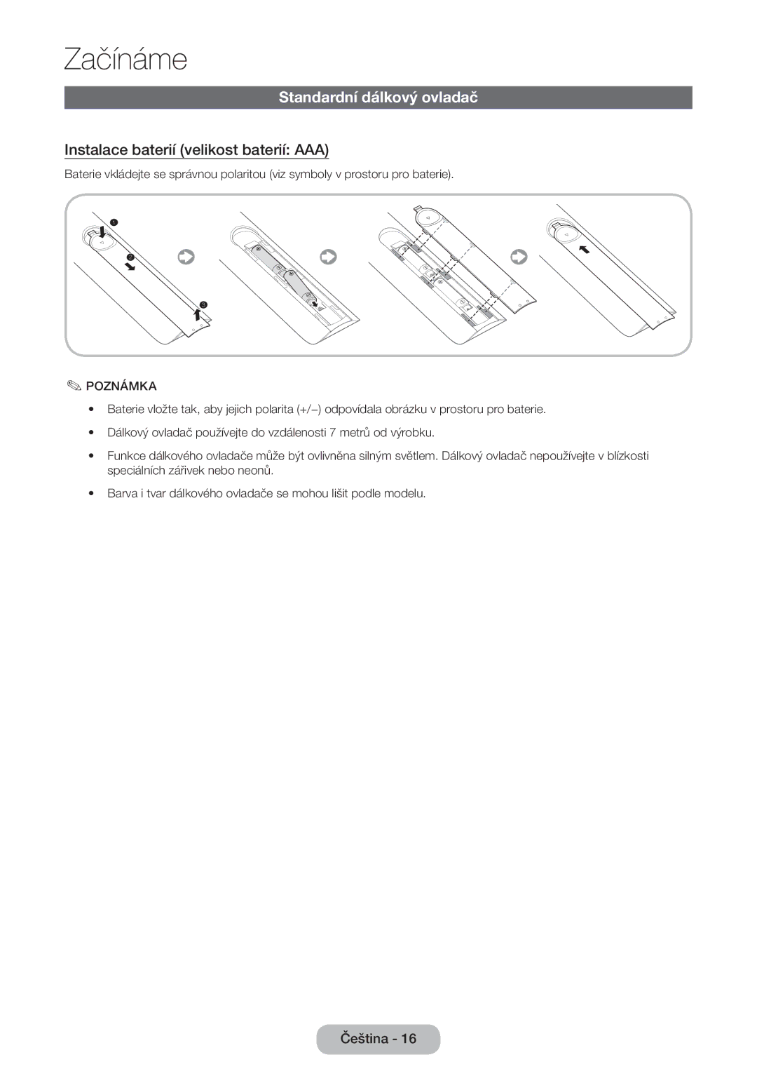 Samsung LT27B550EW/EN manual Standardní dálkový ovladač, Instalace baterií velikost baterií AAA 