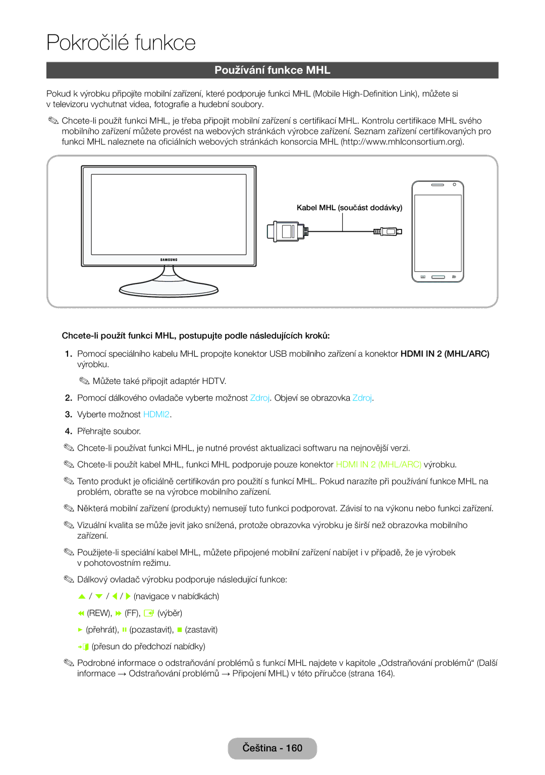 Samsung LT27B550EW/EN manual Používání funkce MHL 