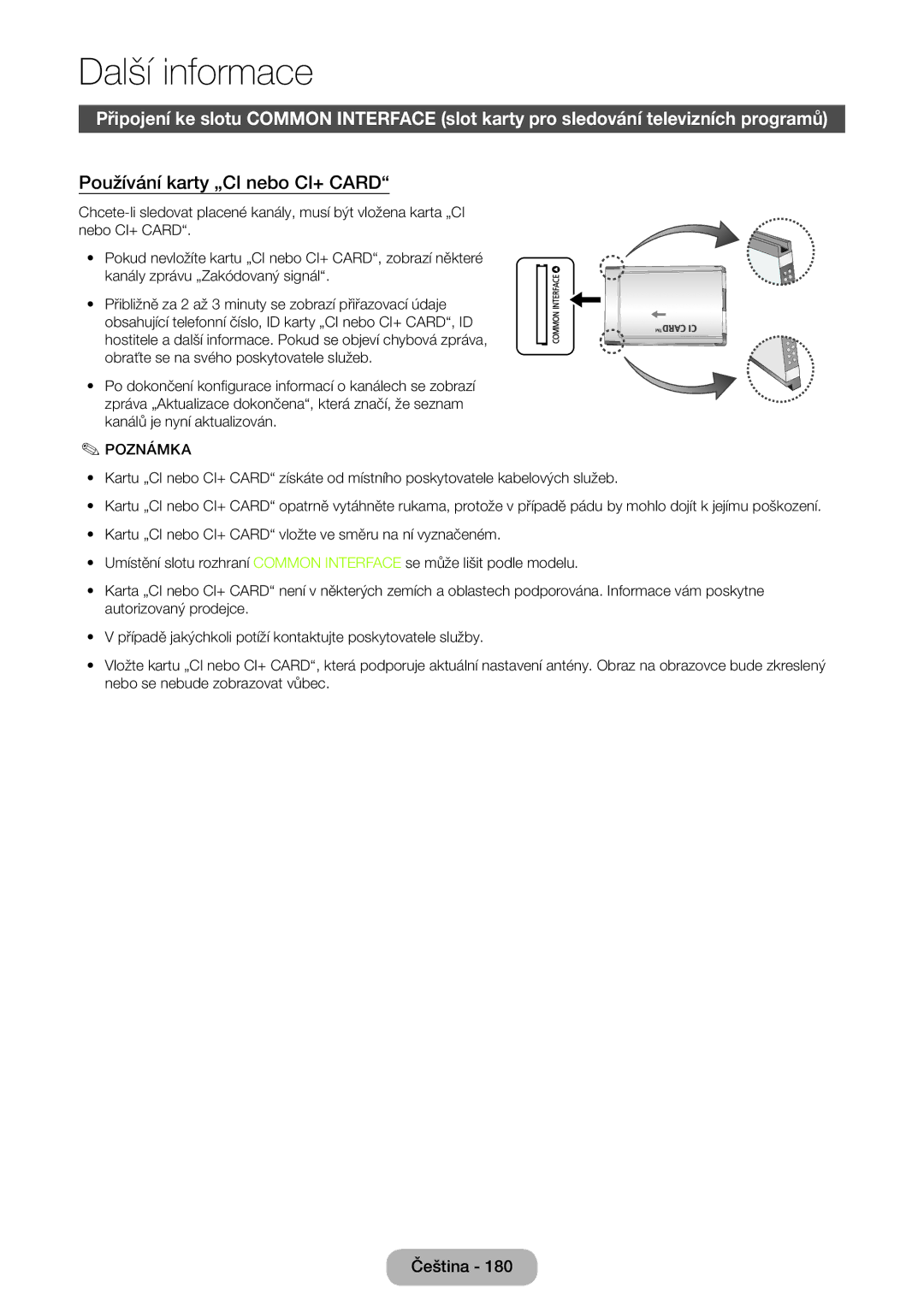 Samsung LT27B550EW/EN manual Používání karty „CI nebo CI+ Card 