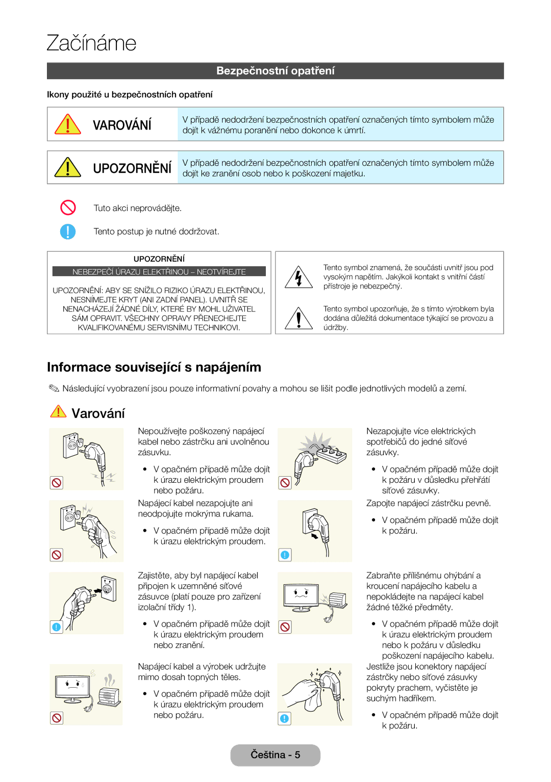 Samsung LT27B550EW/EN manual Začínáme, Bezpečnostní opatření 