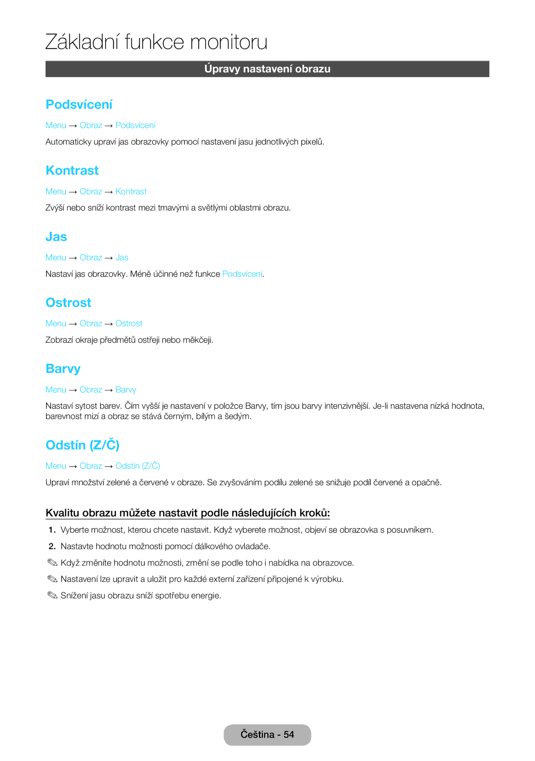 Samsung LT27B550EW/EN manual Menu → Obraz → Barvy, Menu → Obraz → Odstín Z/Č 