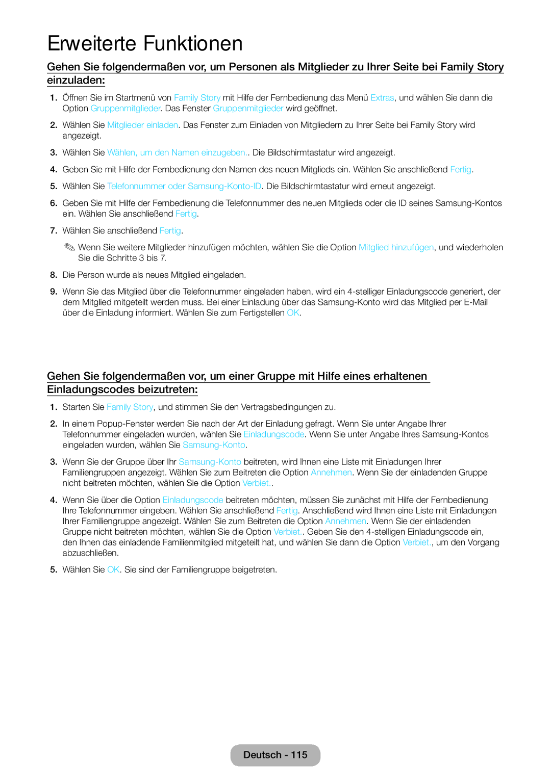 Samsung LT23B550EW/EN, LT27B550EWV/EN, LT27B551EWV/EN, LT27B550EW/EN manual Erweiterte Funktionen 