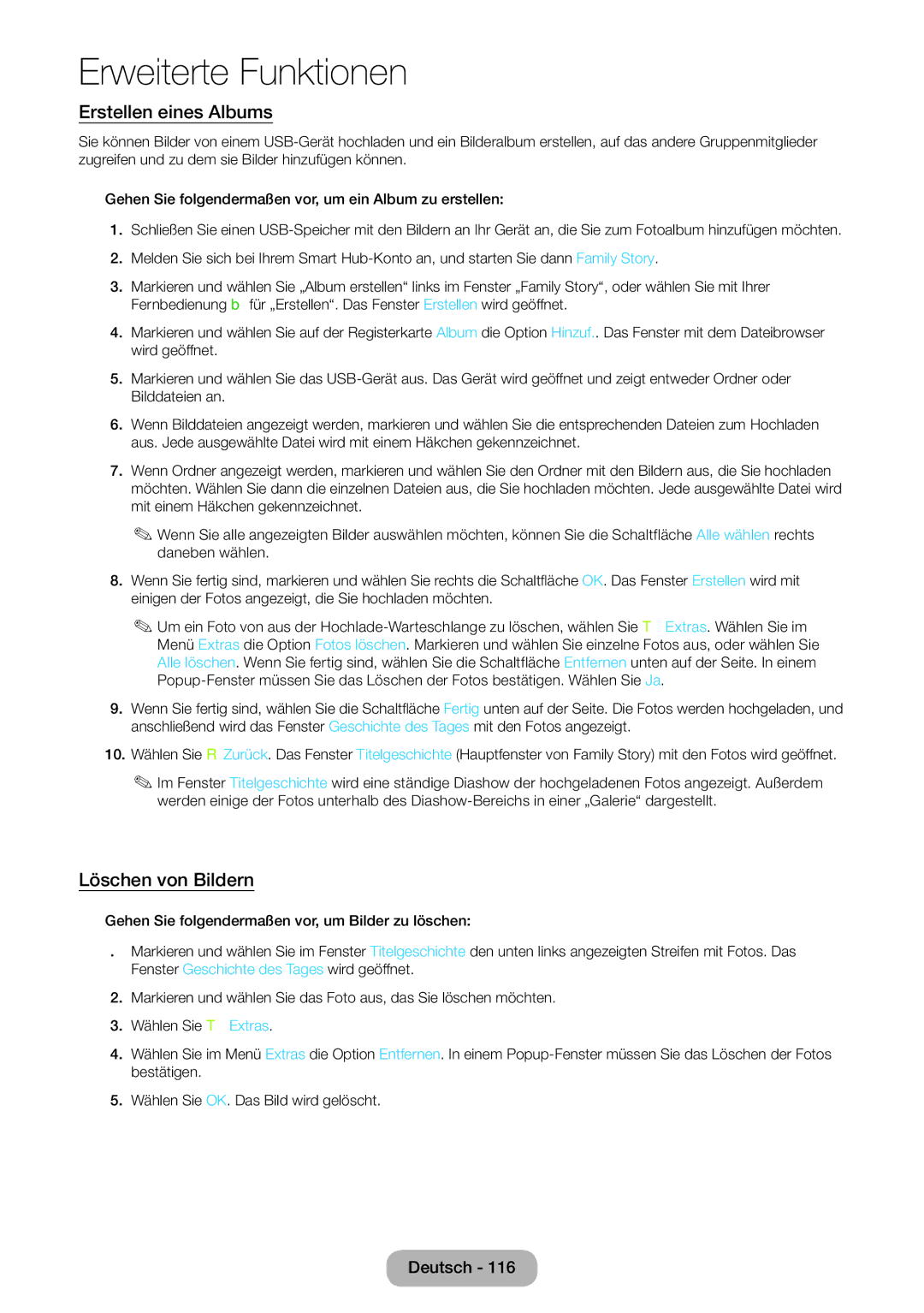 Samsung LT27B550EWV/EN, LT27B551EWV/EN, LT27B550EW/EN, LT23B550EW/EN manual Erstellen eines Albums, Löschen von Bildern 