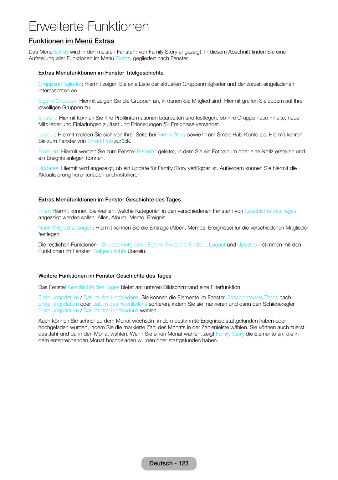 Samsung LT23B550EW/EN, LT27B550EWV/EN, LT27B551EWV/EN, LT27B550EW/EN manual Funktionen im Menü Extras 