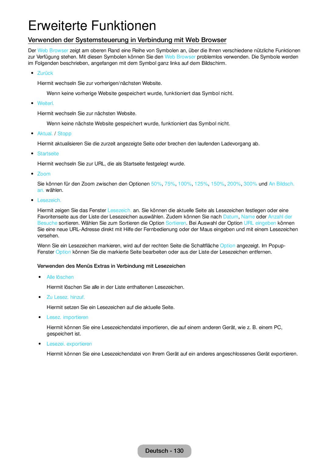 Samsung LT27B550EW/EN, LT27B550EWV/EN, LT27B551EWV/EN manual Verwenden der Systemsteuerung in Verbindung mit Web Browser 